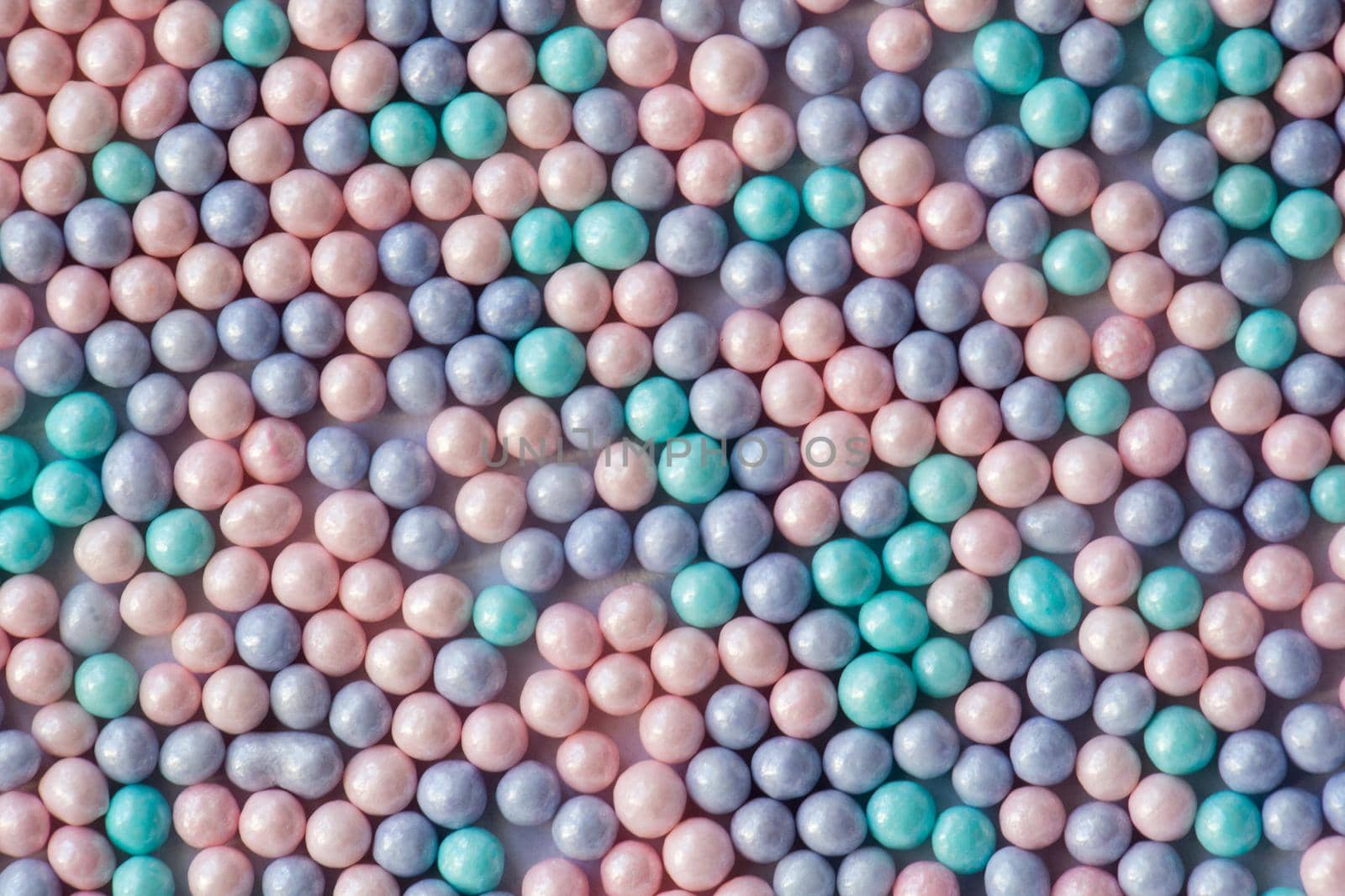 Sugar sprinkle dots, decoration for confectionery. High magnification macro.