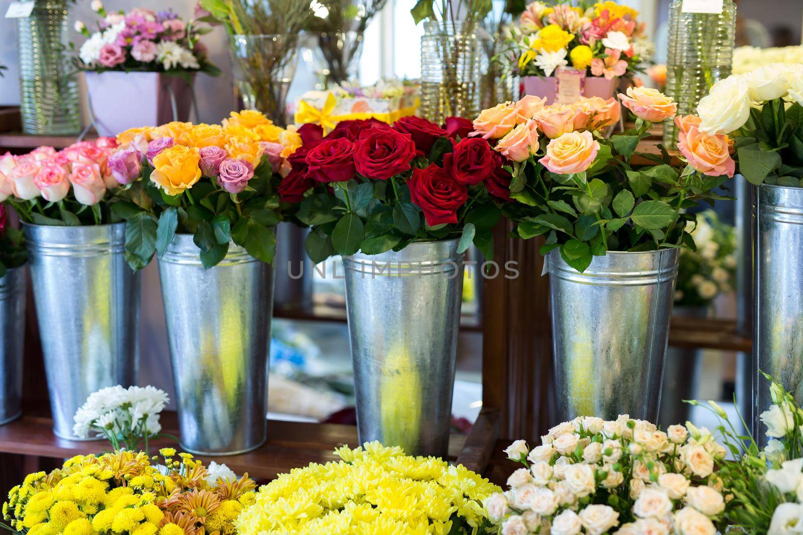 Beautiful colorful flowers in a flower shop