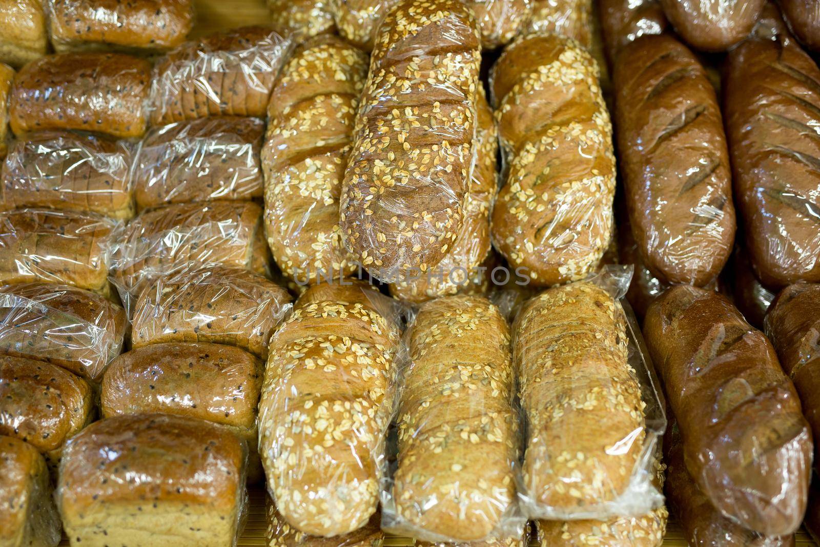 fresh baked loaves of bread close up