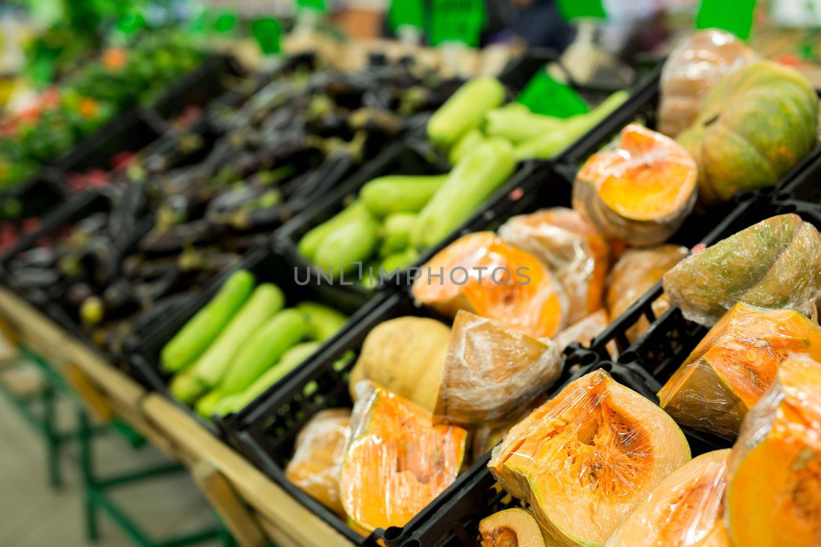 Lots of Vegetables in the Produce aisle at a Supermarket