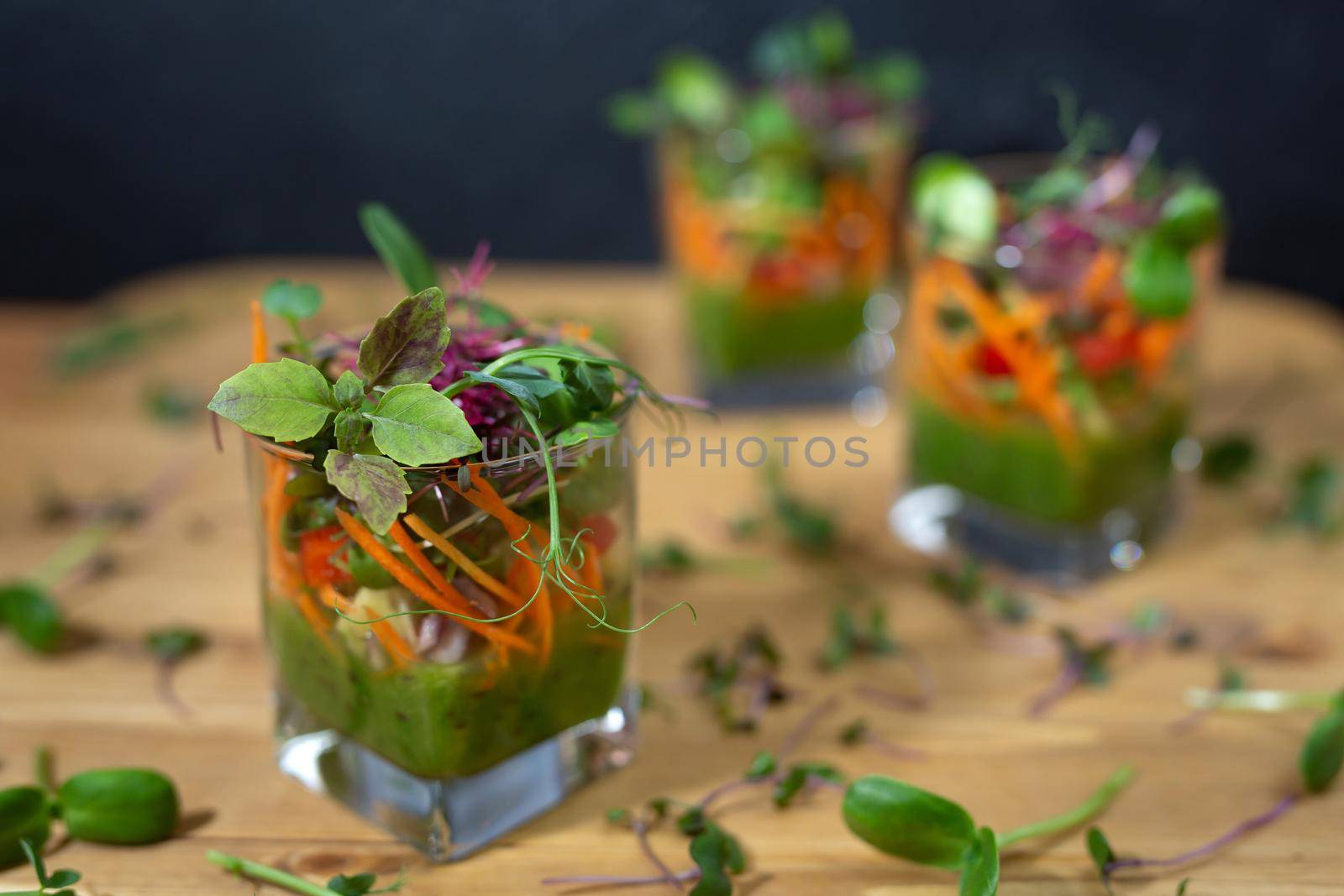 Vegetable cocktail with microgrin. Healthy food. Vegetarian.