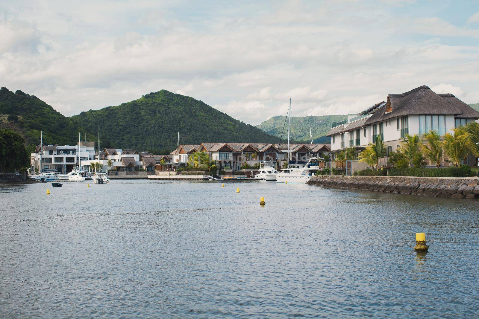 Yacht club in the Indian Ocean Mauritius, a tropical island.