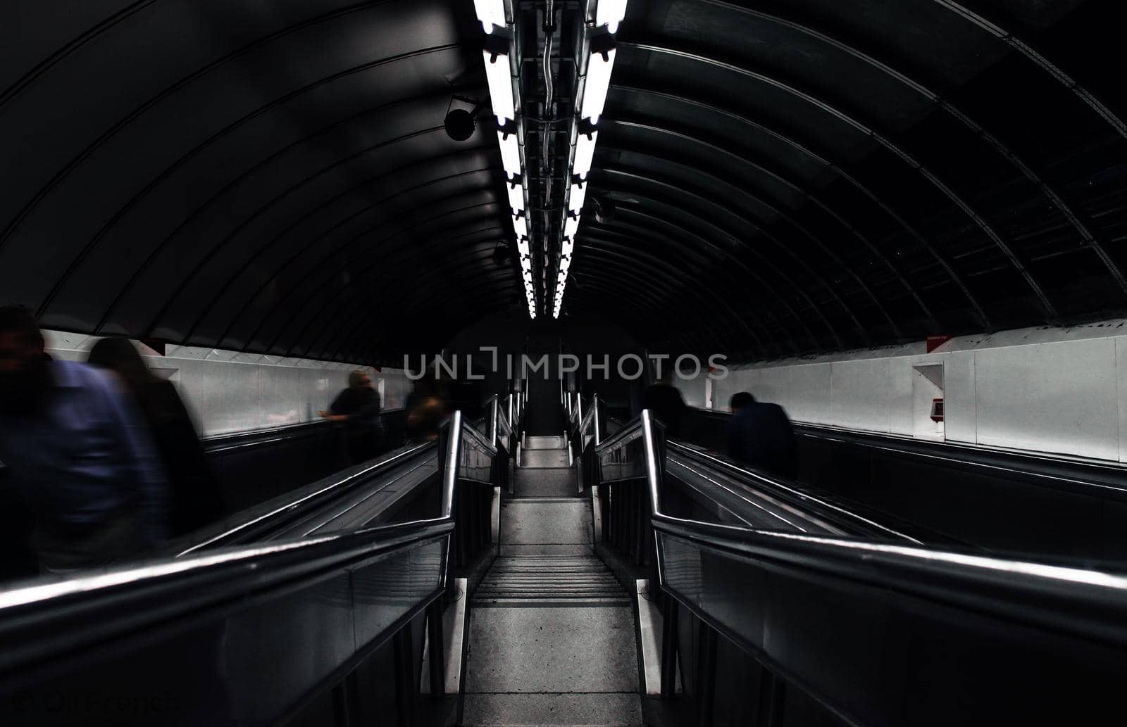 Artistic slow-shutter shot of the stairs leading to a London underground tube station, Jubilee line, London, UK. High quality photo.