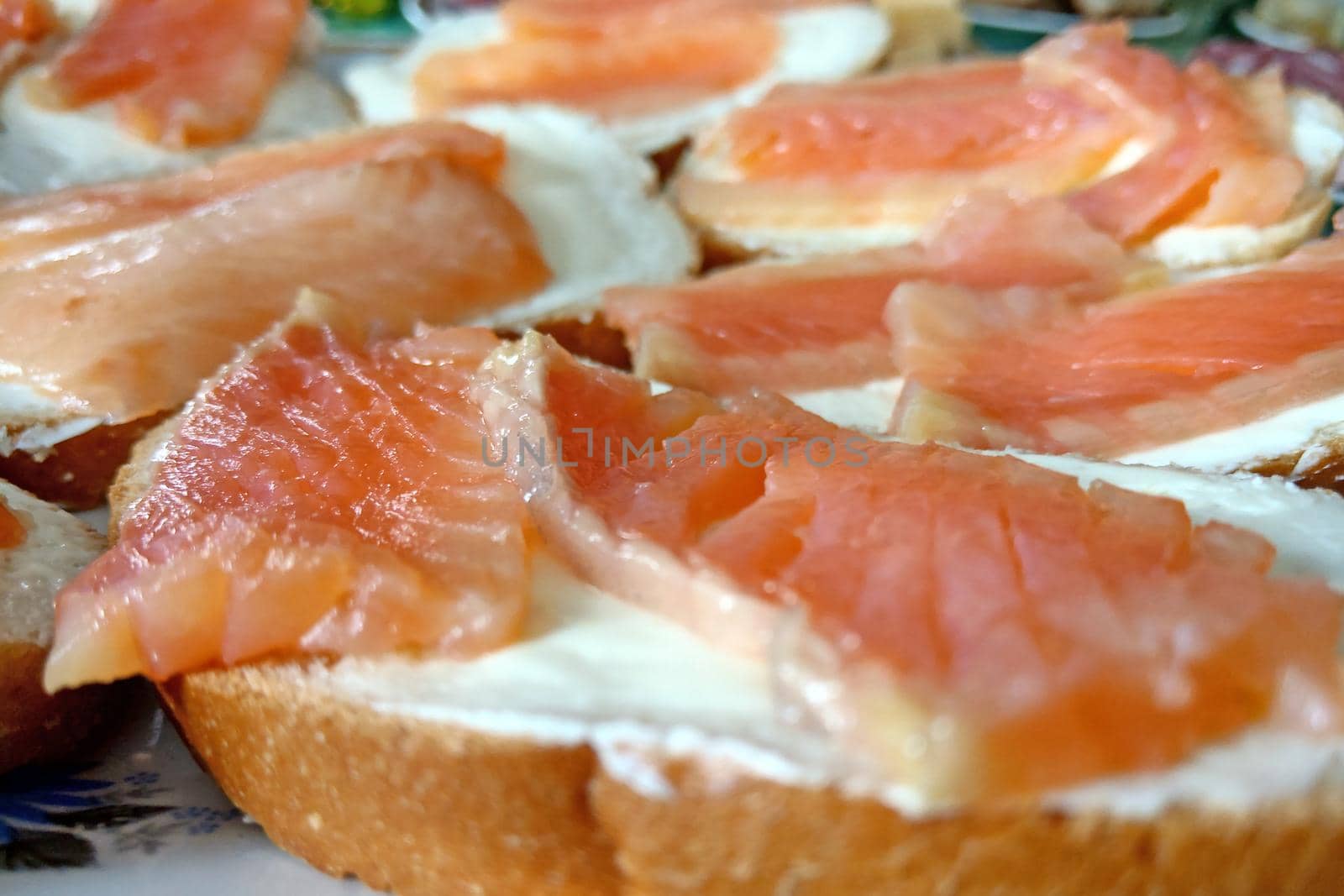 Sandwiches with juicy tasty trout close-up. eat