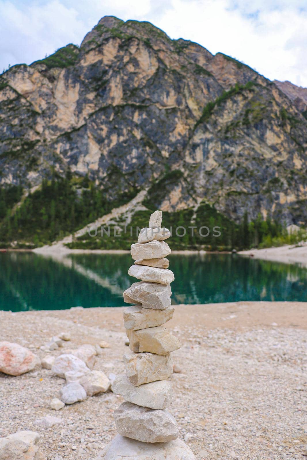 Stone tower made by tourists in mountains. by kip02kas