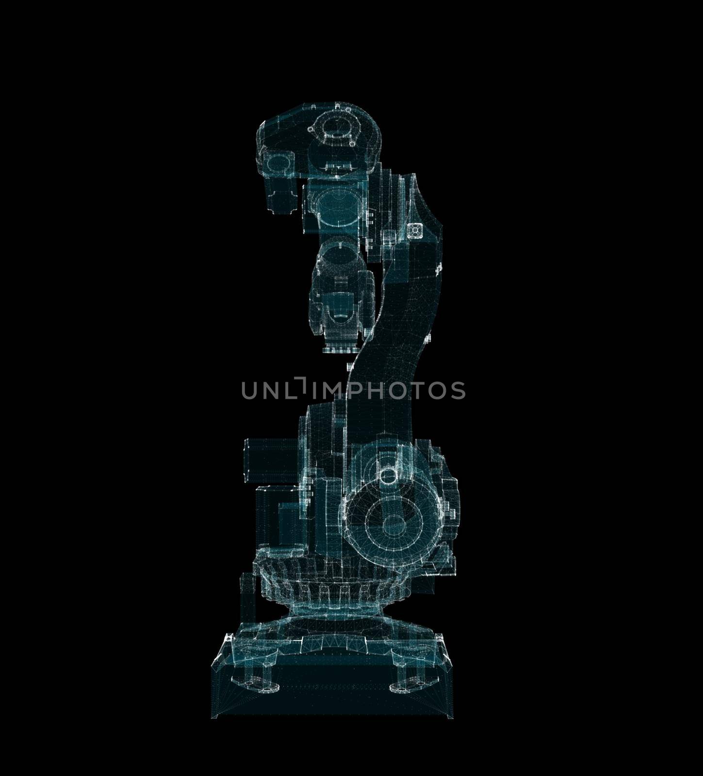 Industrial Robotic Arms Hologram. Industrial and Technology Concept. Interface element. 3d illustration