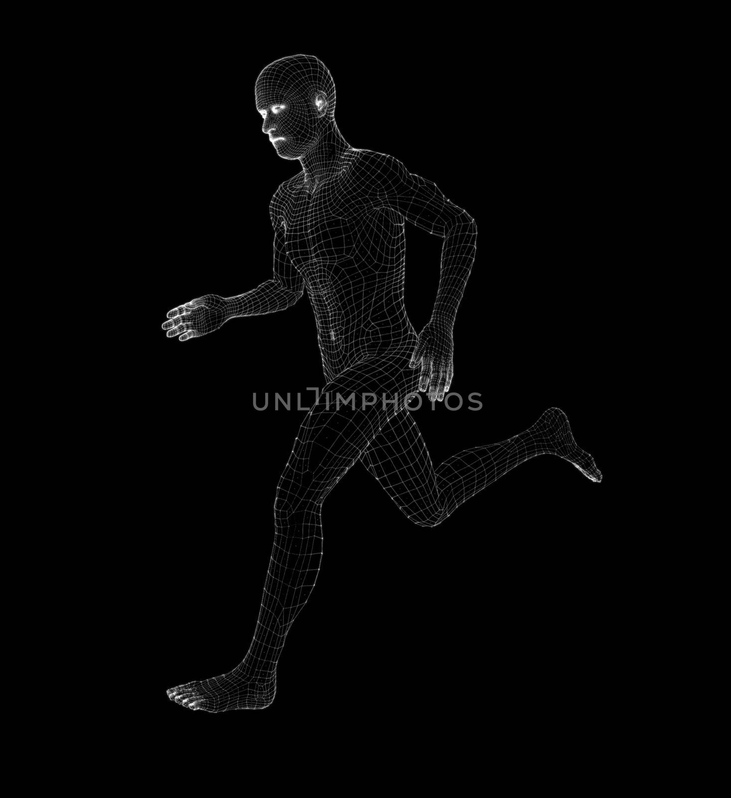 Hologram Human running. Medical and Technology Concept. Interface element. 3d illustration