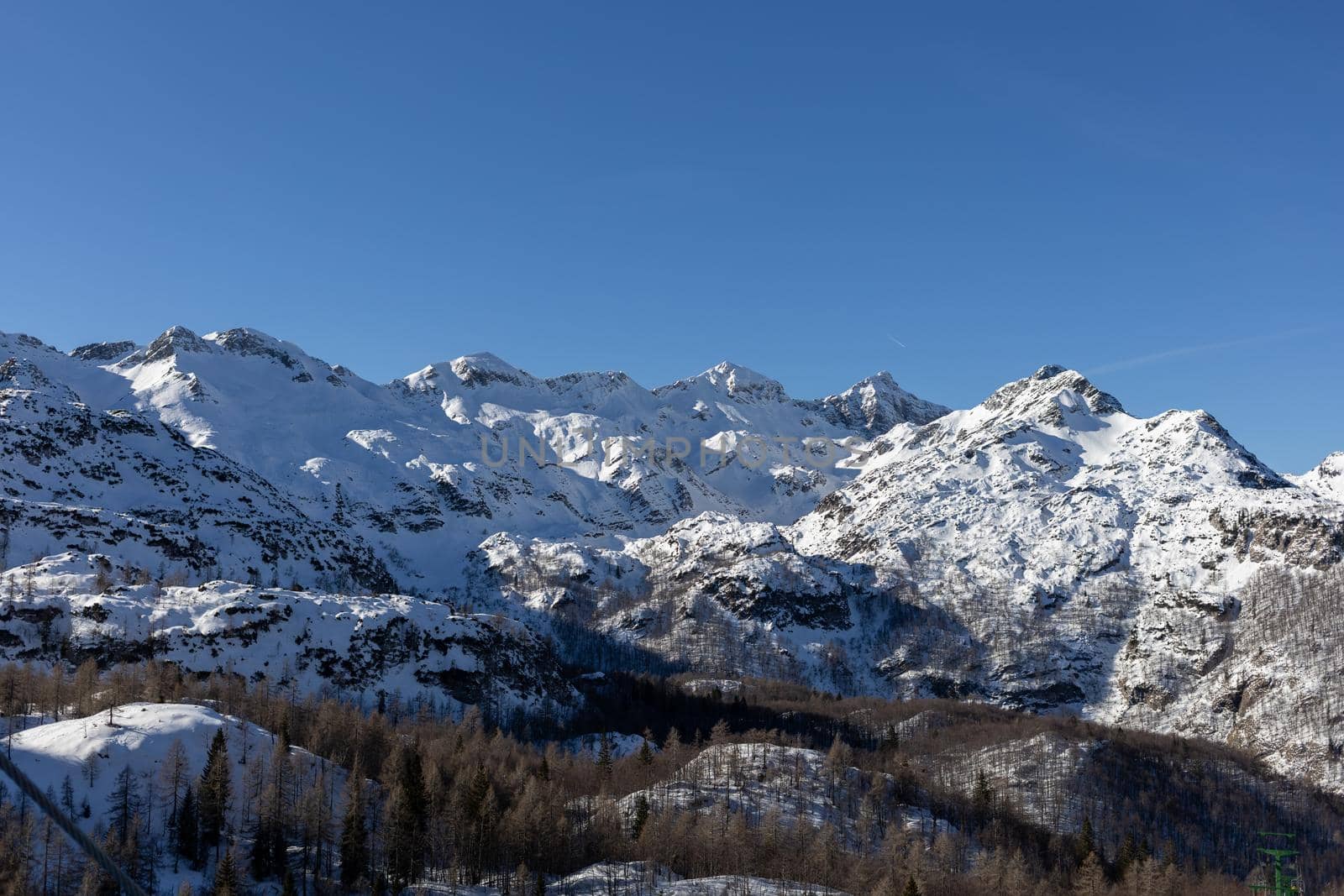 mountain peaks covered with snow ski resort. High quality photo