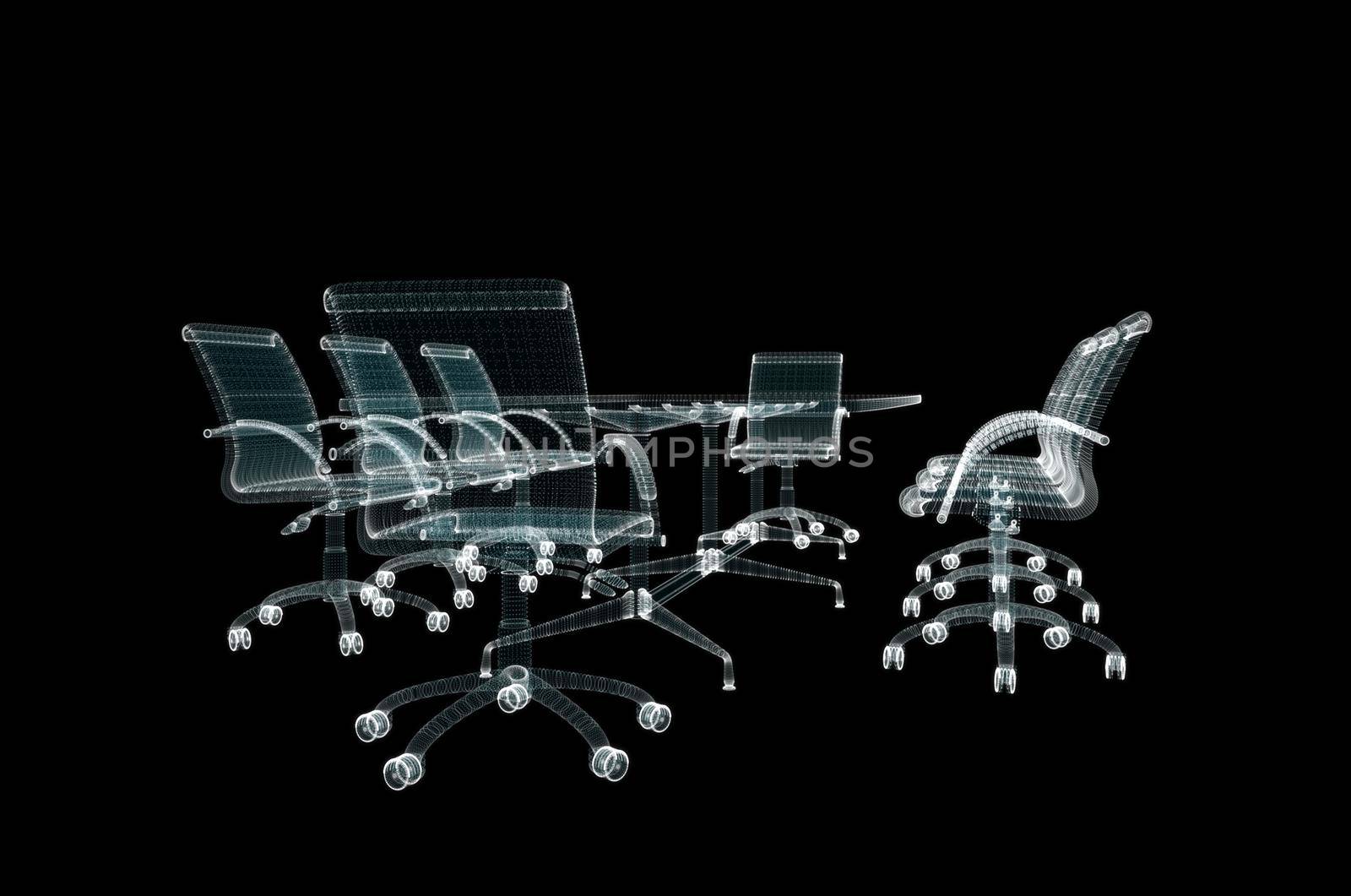 Large table with chairs in the conference room. Management and technology Concept. Interface element. 3d illustration