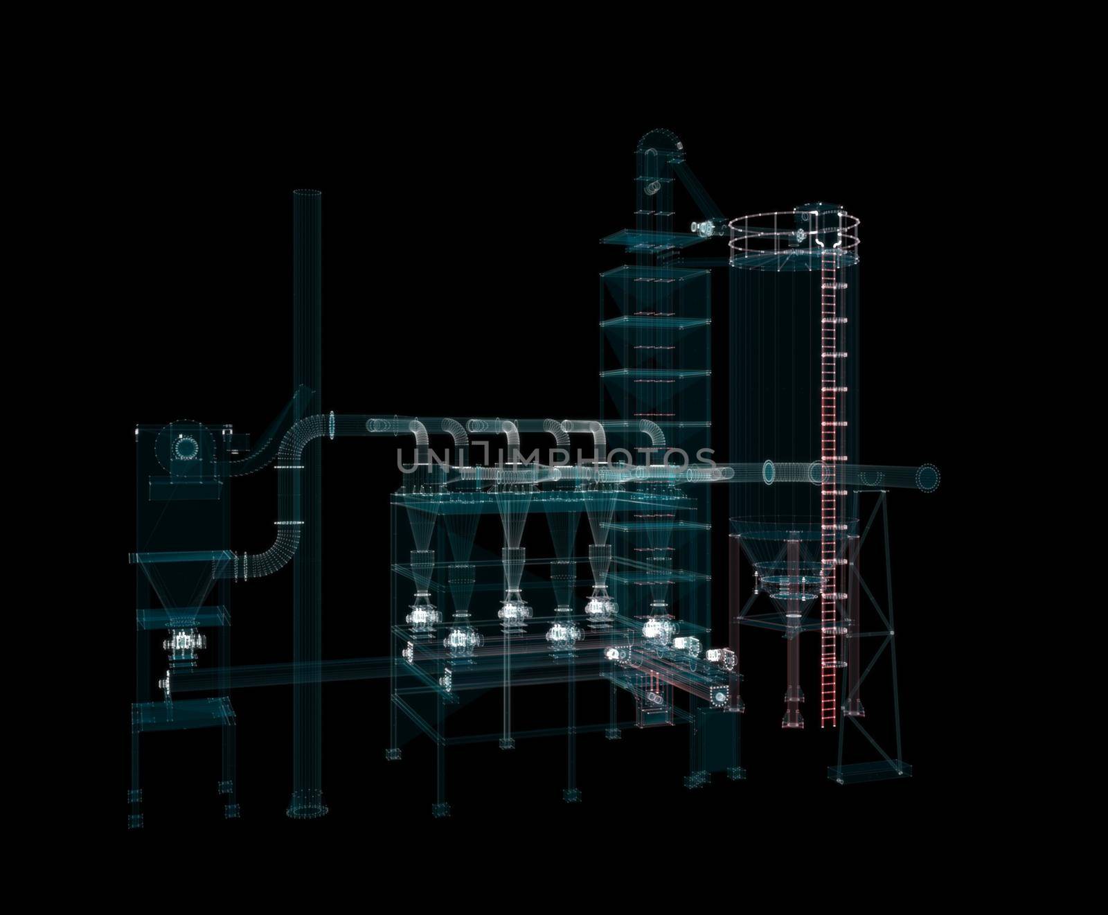 Particle hologram industrial equipment, valves, pipes and sensors by cherezoff