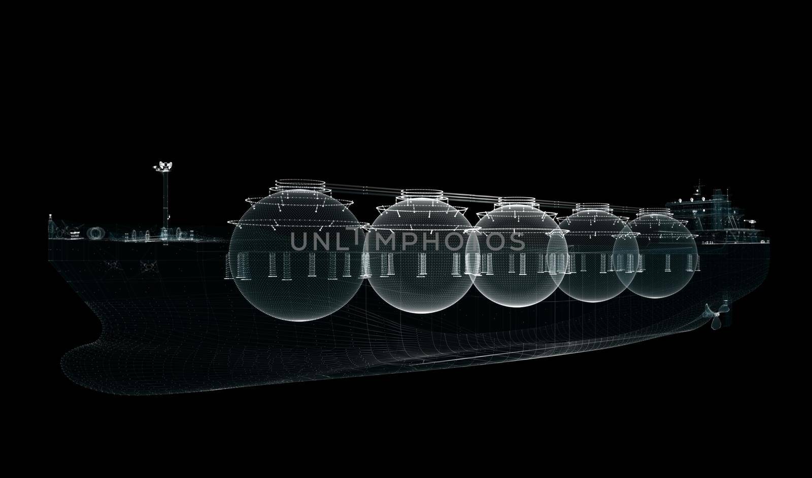 Hologram LNG tanker. Transport, Energy and Technology Concept. Interface element. 3d illustration