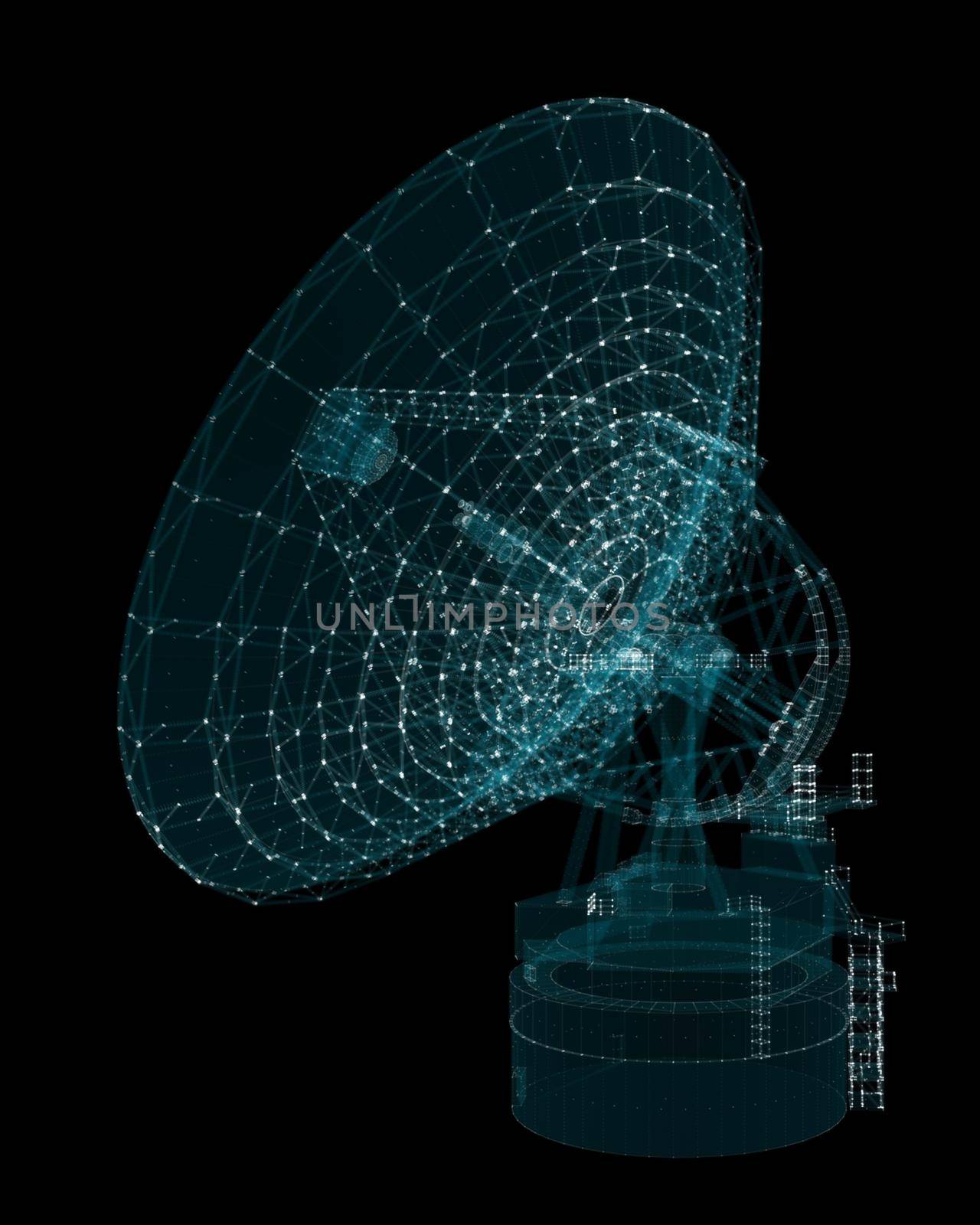 Hologram Large Satelite Dishes Telescope. Science and Technology Concept. Interface element. 3d illustration