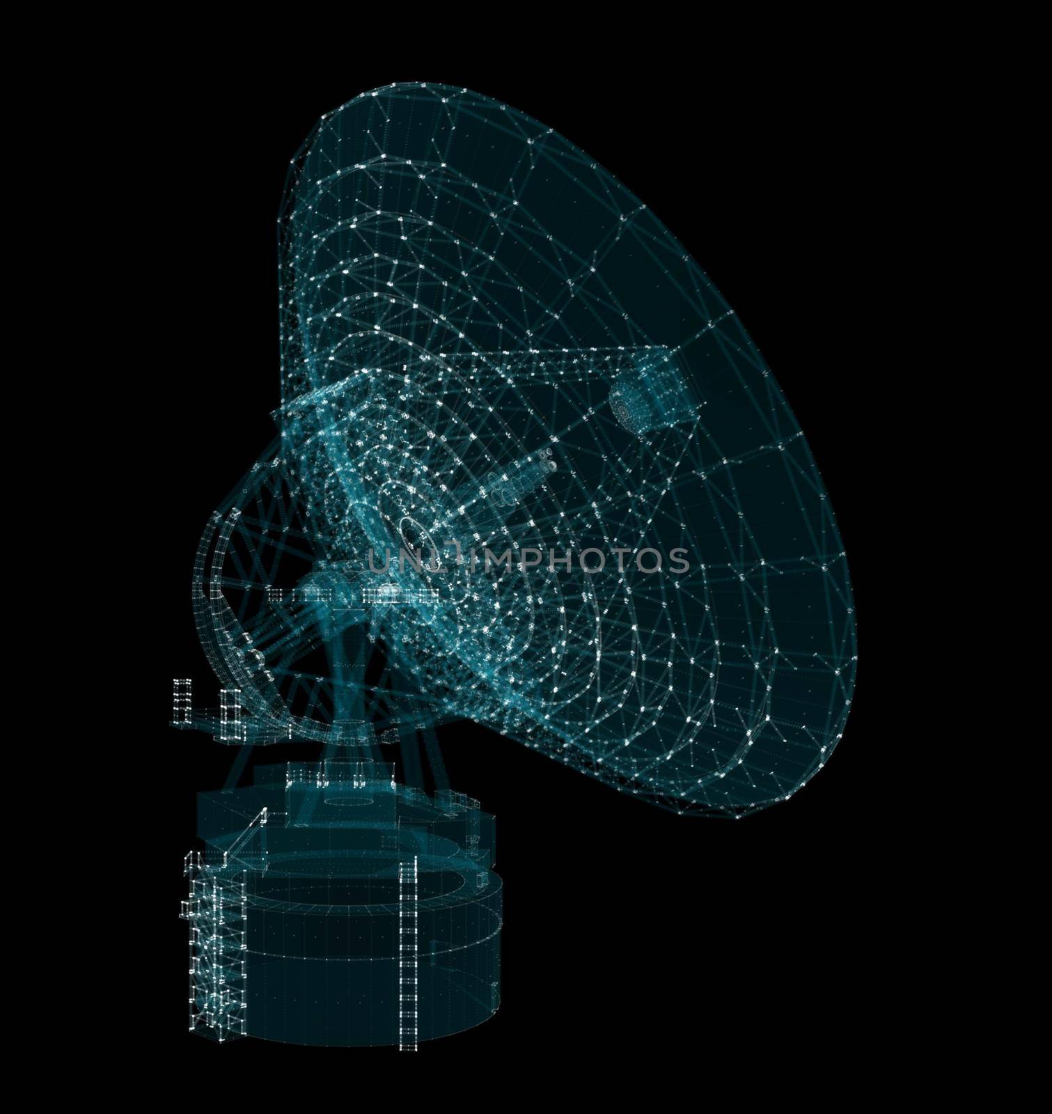 Hologram Large Satelite Dishes Telescope. Science and Technology Concept by cherezoff