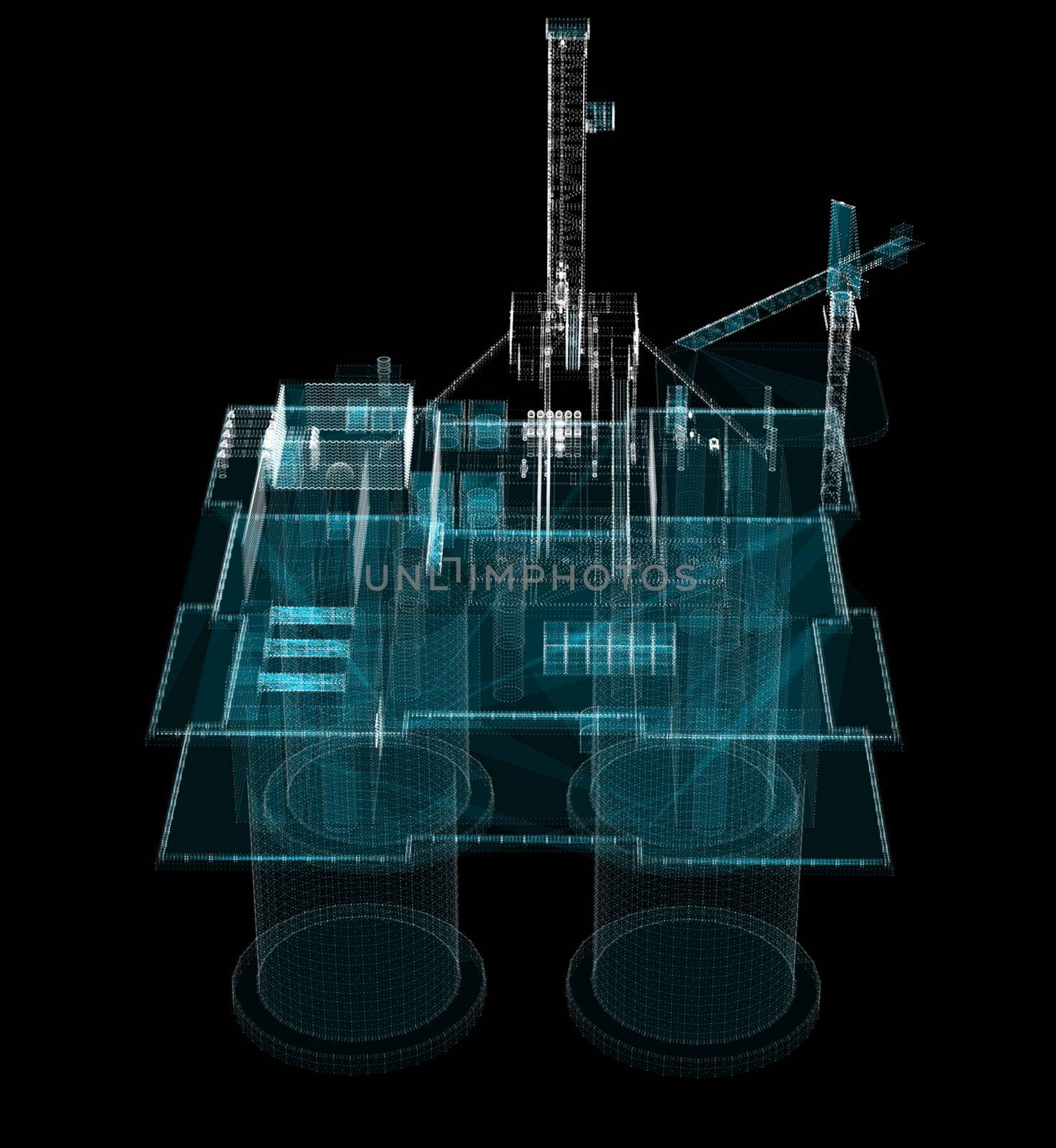 3d hologram of offshore oil platform of particles by cherezoff
