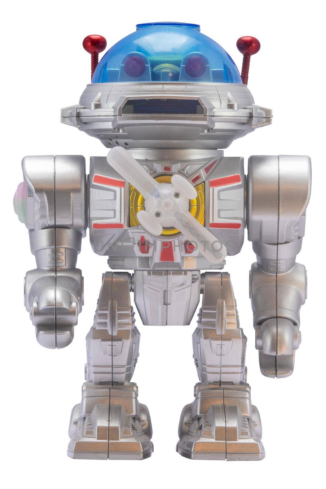 A Retro Toy Robot Isolated On A White Background