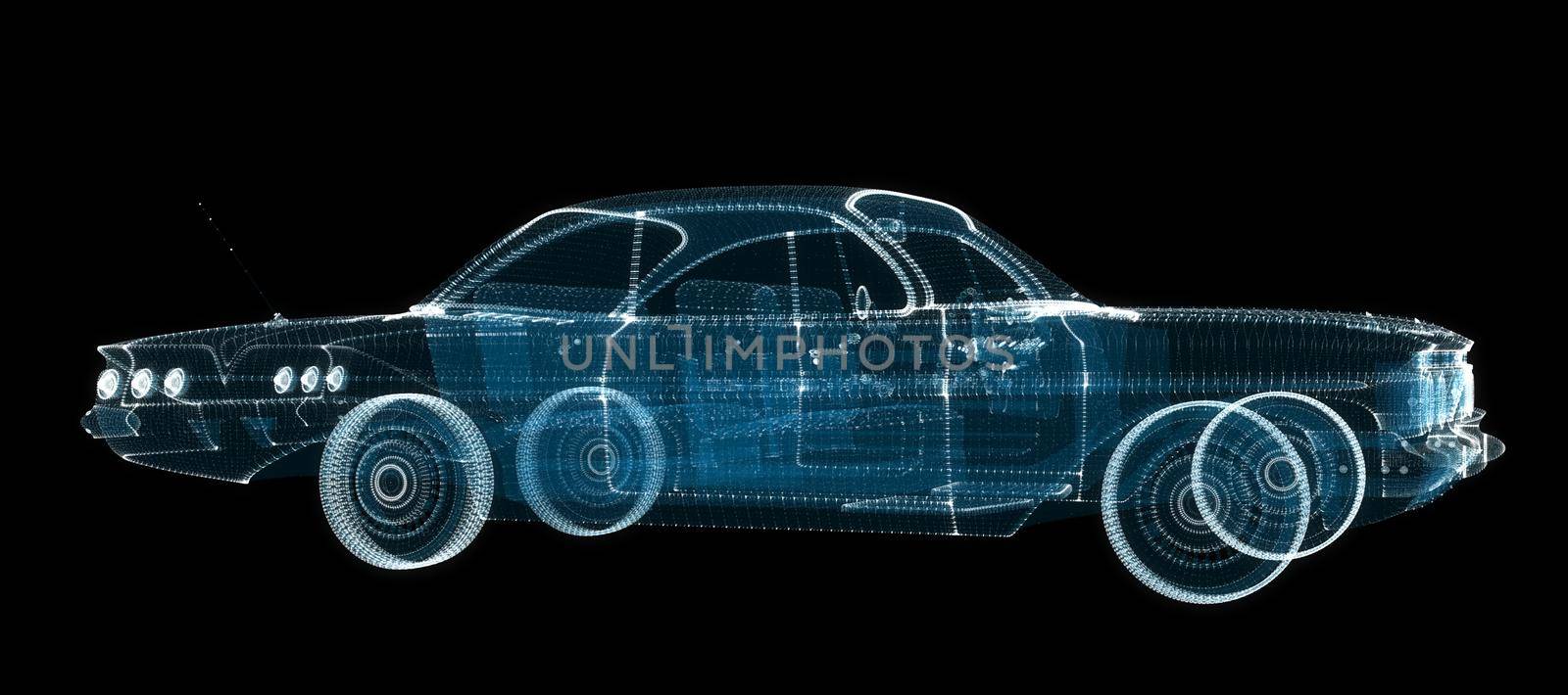 3d hologram of intelligent car of particles. 3d illustration