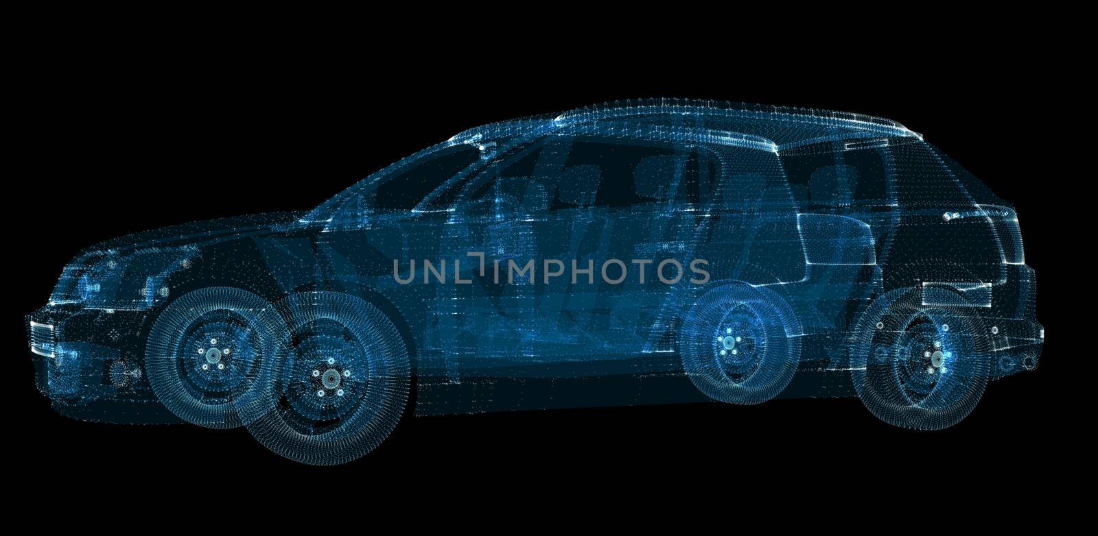3d hologram of intelligent car of particles by cherezoff