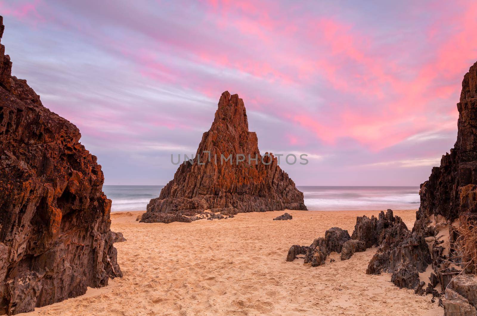 Pretty pastel sunset at the Pyramid rock in the remote south coast of NSW Australia