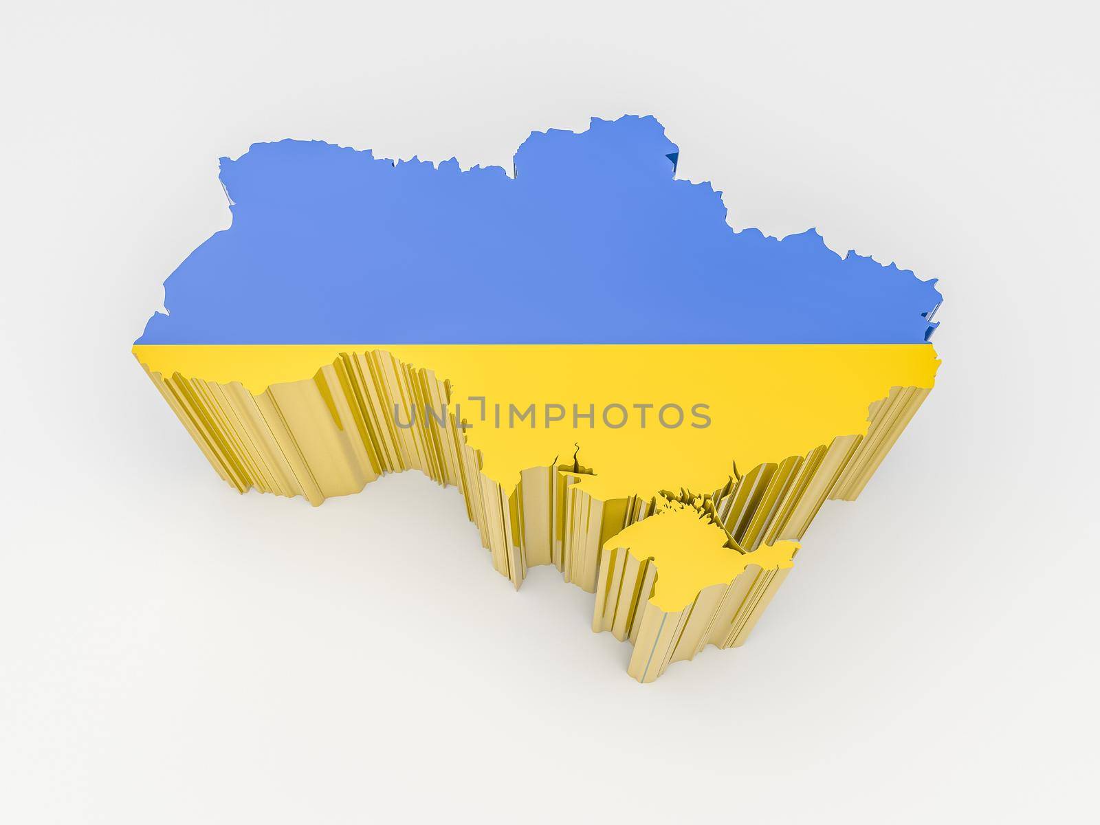 Ukraine map with Ukrainian flag on white background