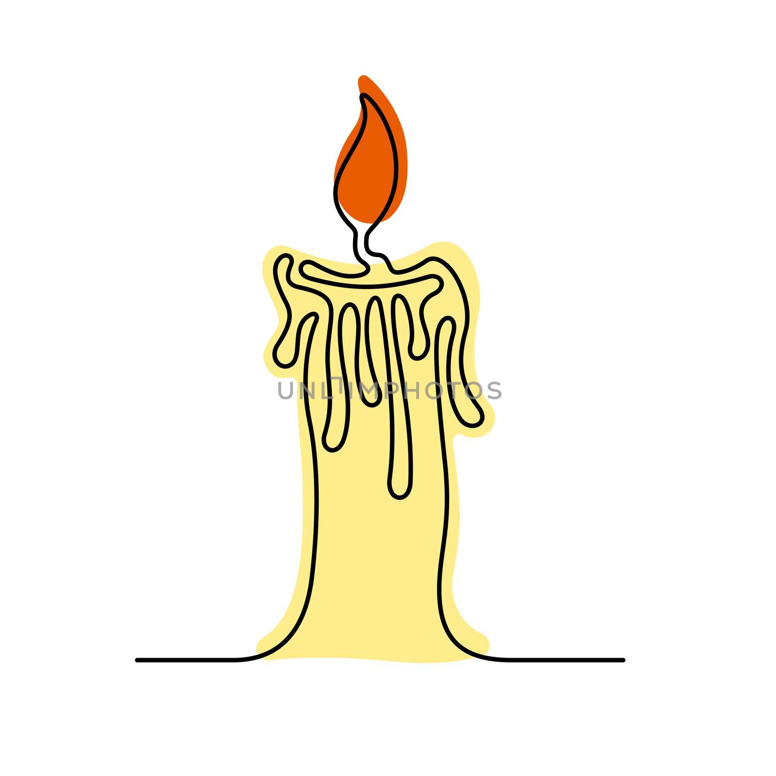 Candle beautiful minimal continuous line. Isolated vector illustration. Christmas design for cards, posters, banners.