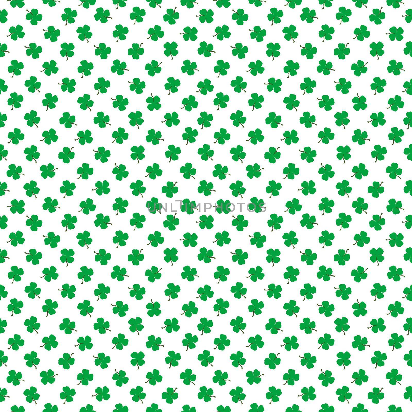 Seamless pattern with clovers on white background in polka dot style