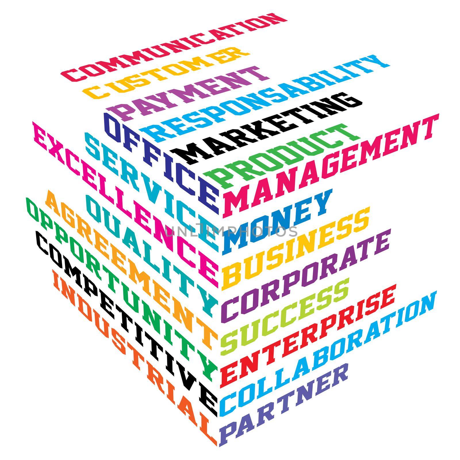 Abstract colored cube with business terms images