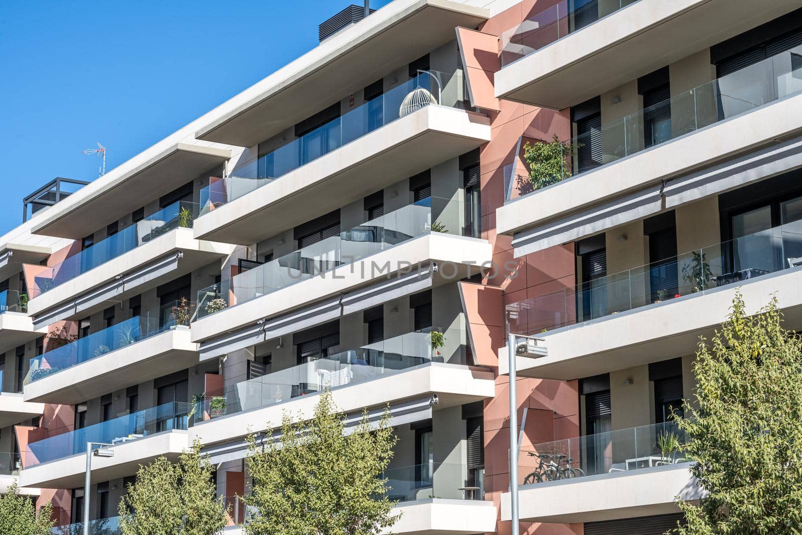 Modern apartment building seen in Barcelona, Spain