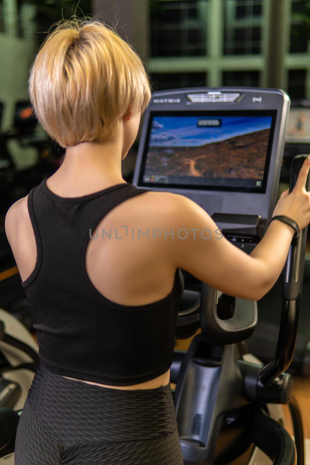Elliptical trainer young training health, from female workout in running healthy learning, class one. Fitness cycle living, equipment by 89167702191