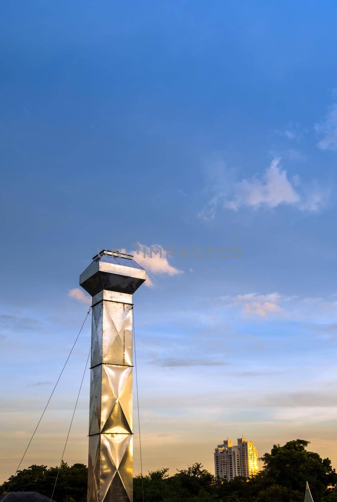 Shiny steel smokestack and cloud in twilight sparkle