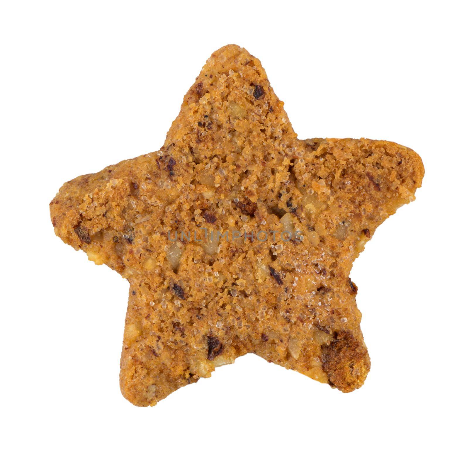 Cinnamon Star biscuit isolated on white background.