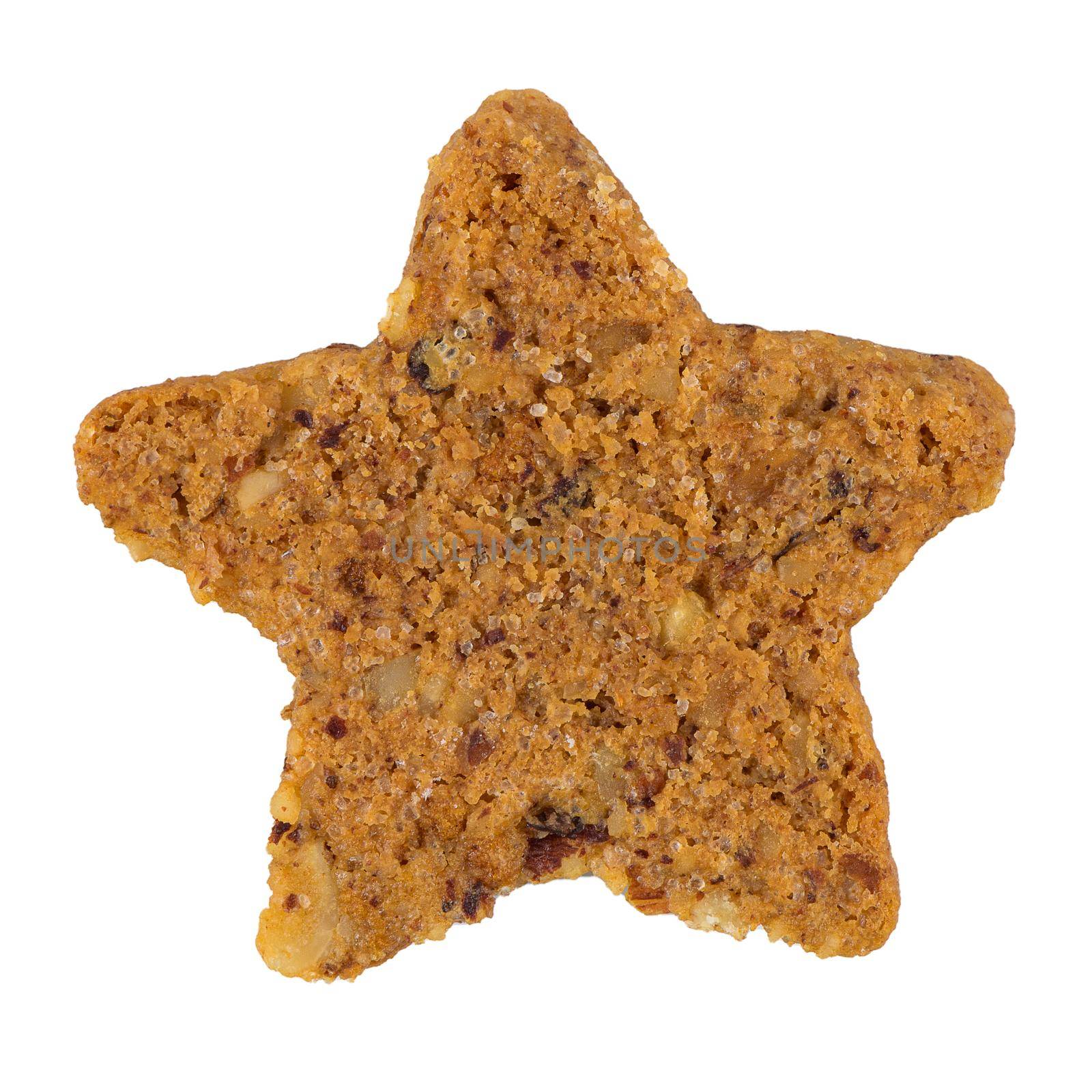 Cinnamon Star biscuit isolated on white background.