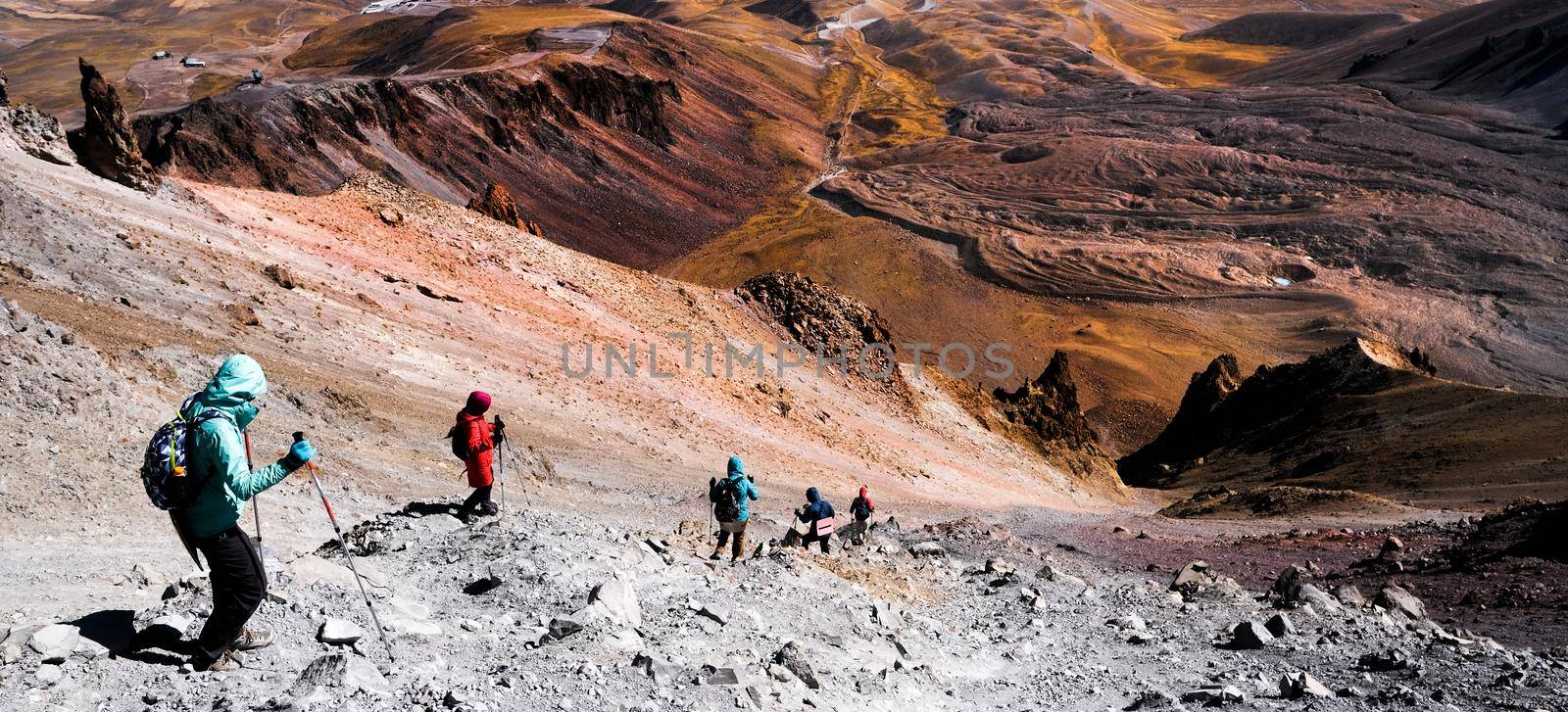 Tourists trekking on Erciac volcano by GekaSkr