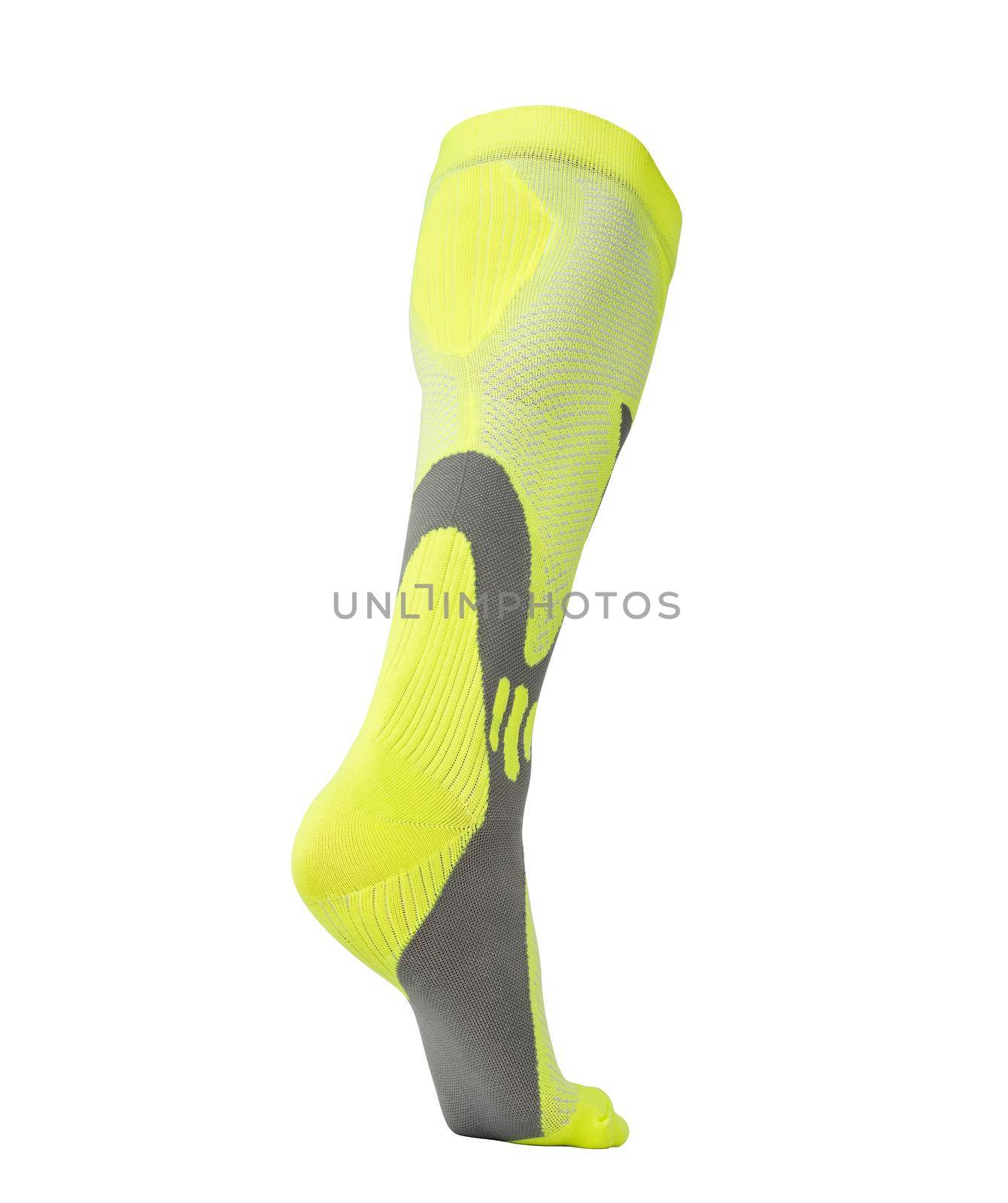 Yellow running sock on white background