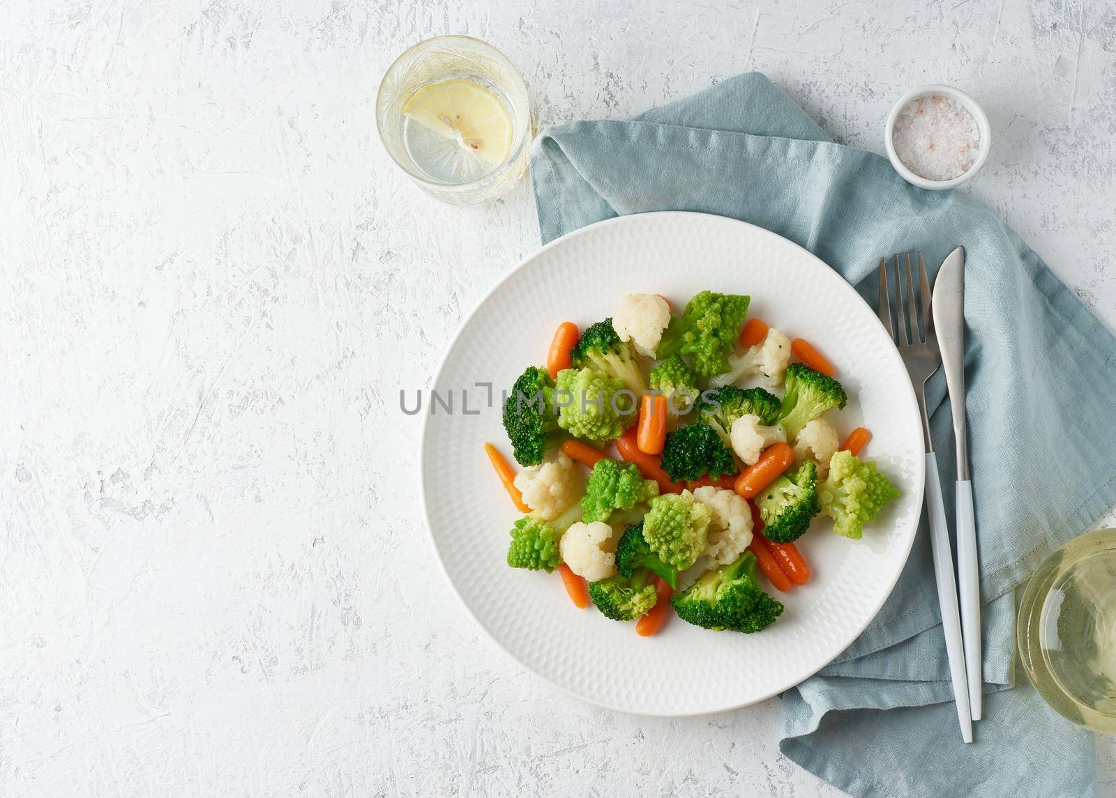 Mix of boiled vegetables. Broccoli, carrots, cauliflower. Steamed vegetables for low-calorie diet by NataBene