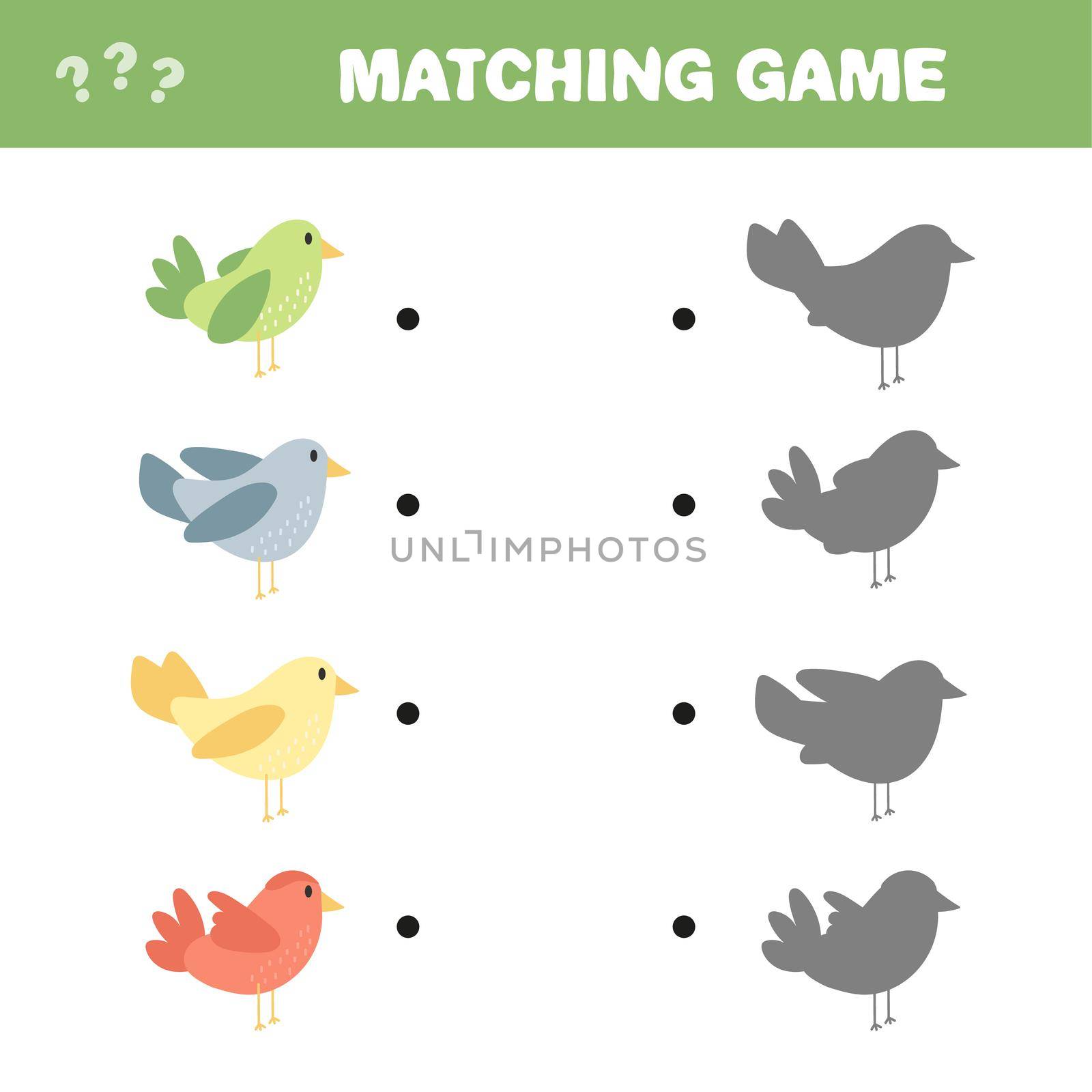 Shadow matching activity with cute birds. Find the correct silhouette by natali_brill