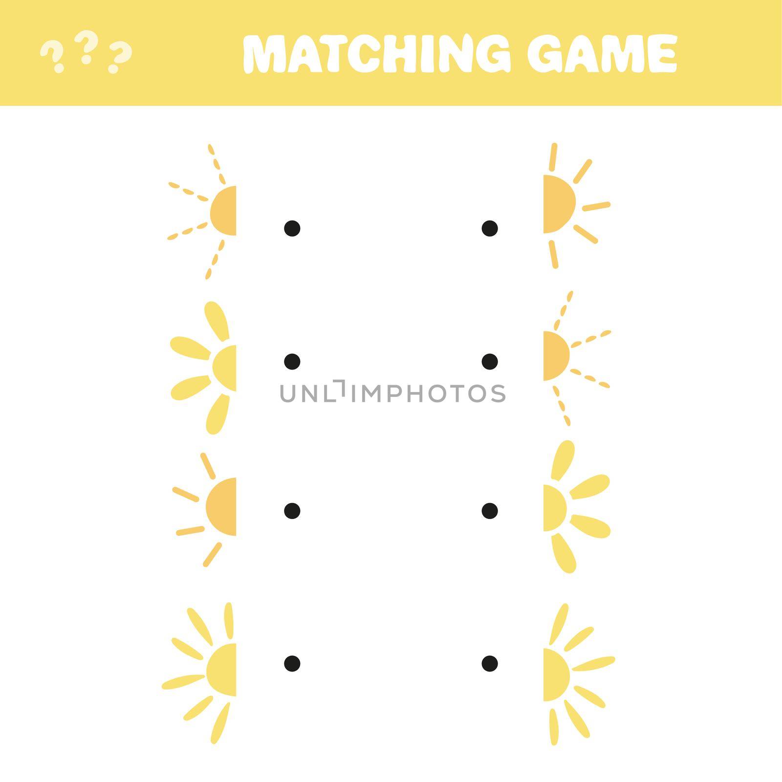 Puzzle game for kids. Activity page. Connect the parts of the picture - sun. Isolated vector illustration. Cartoon style.