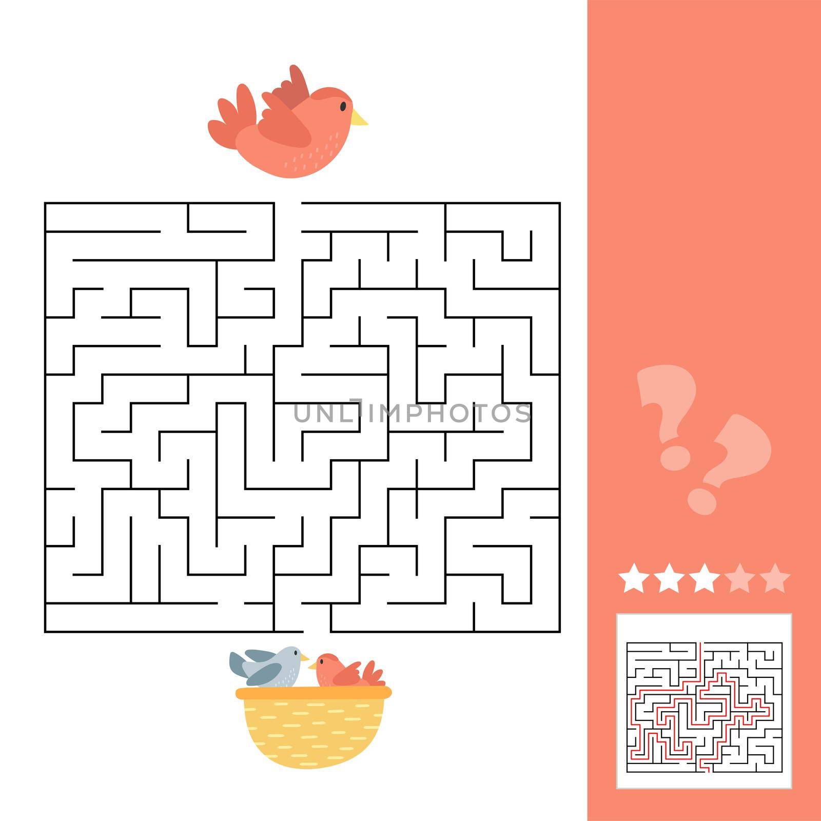 Maze game for children, education worksheet for kids. Bird and nest with chicks.