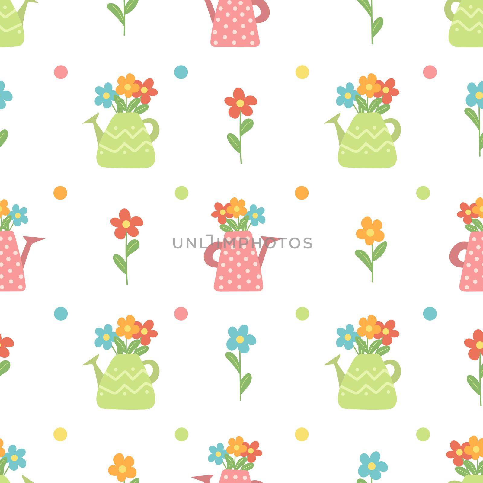 Spring seamless pattern. Garden watering cans with flowers. by natali_brill