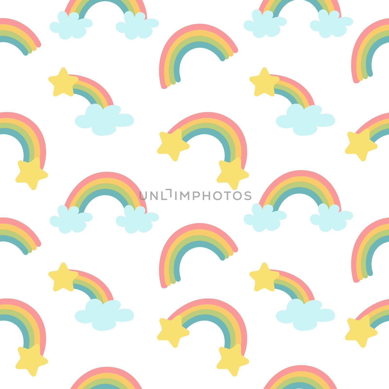 Pastel rainbow and stars seamless pattern on white background. Pattern for kids