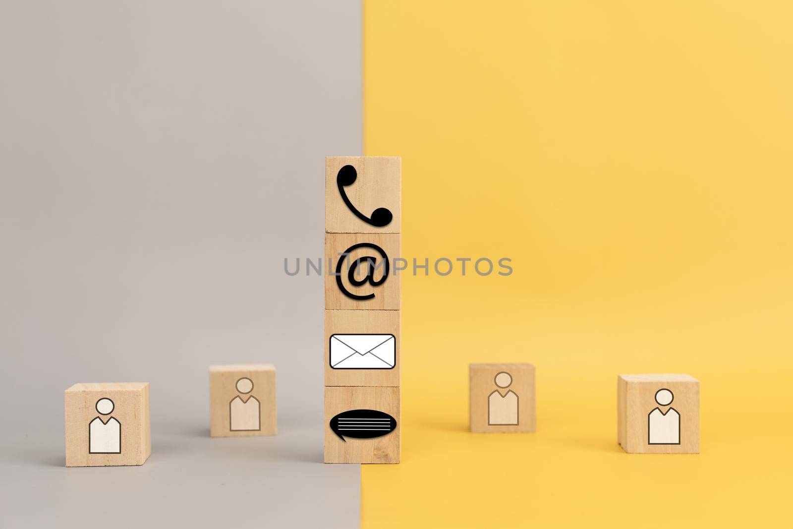 Symbol on wooden block cube for modern communication