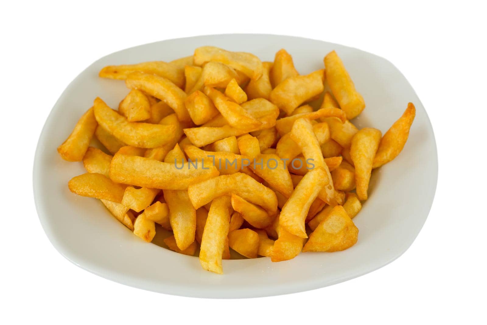 Plate of french fries isolated on white