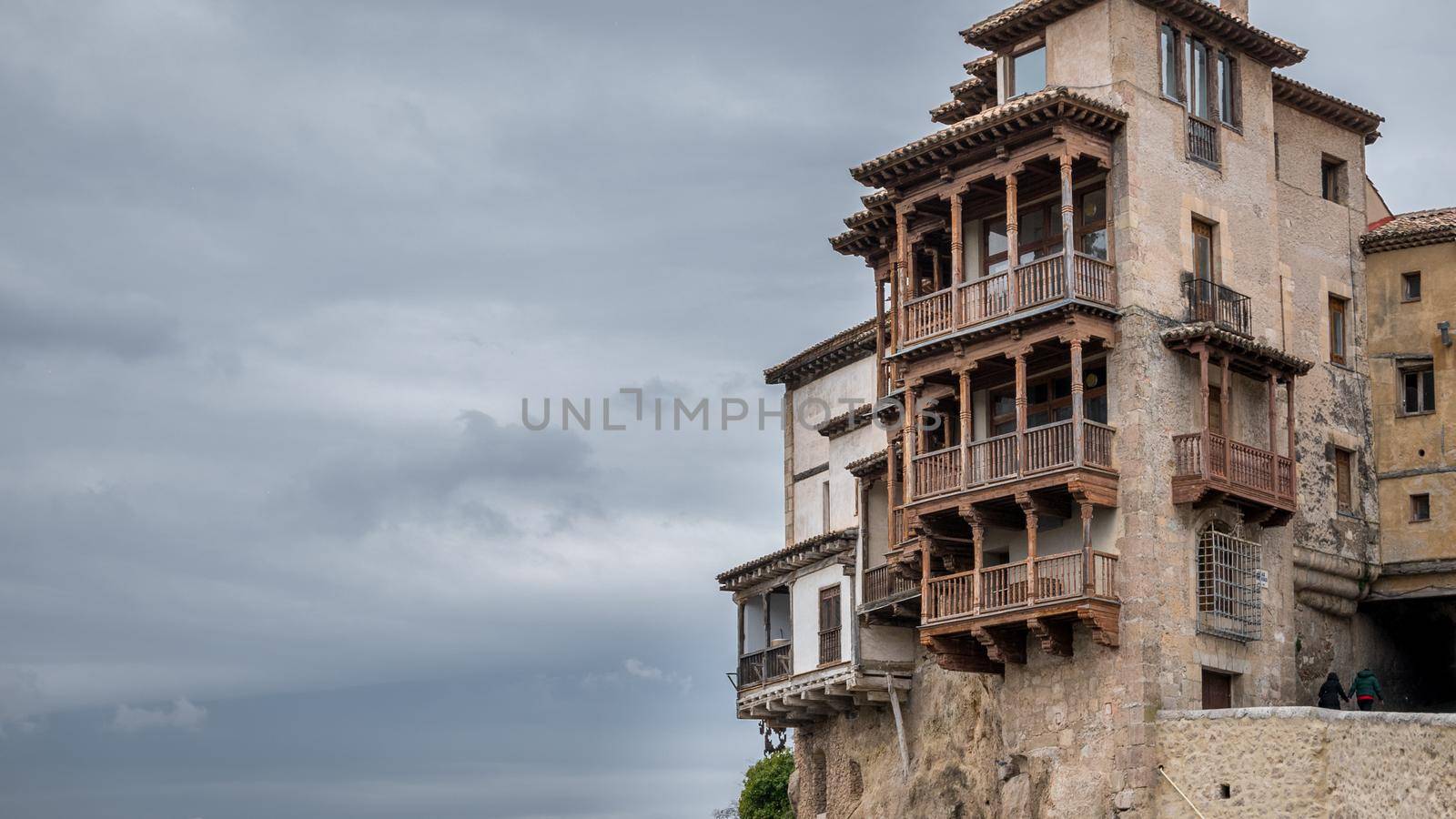 Closeup view of hanging houses in Cuenca, Spain