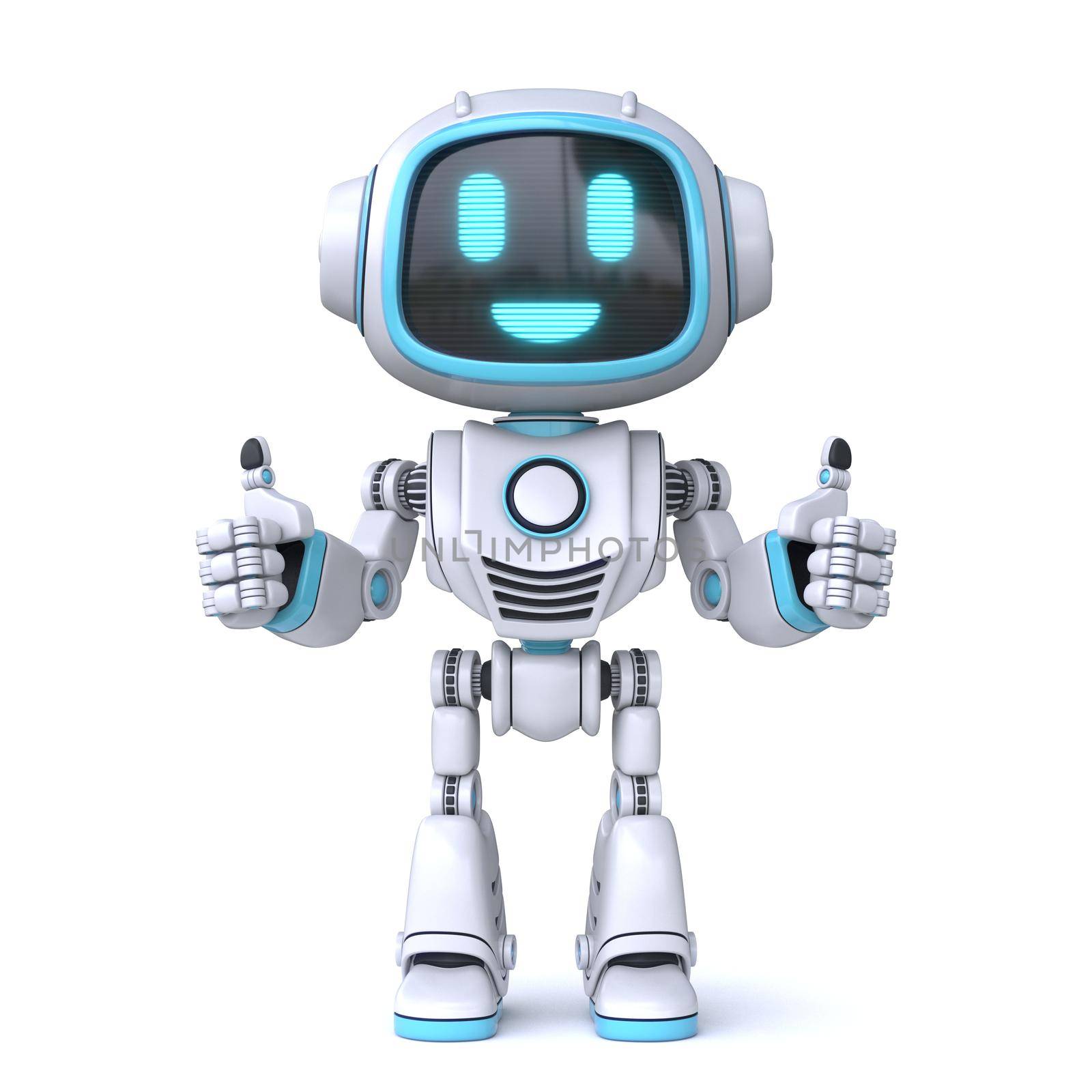 Cute blue robot giving thumbs up 3D by djmilic