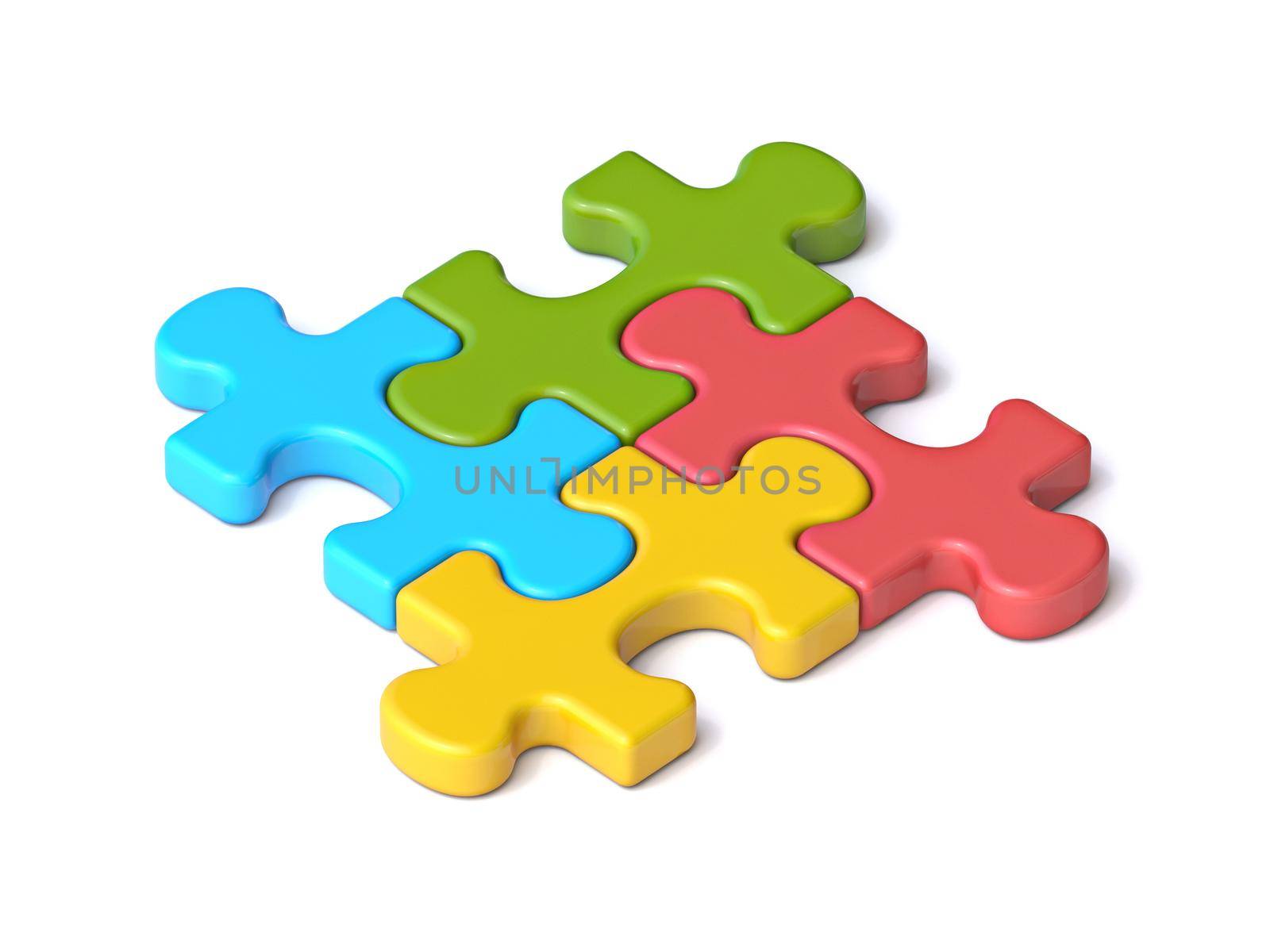 Four puzzle pieces 3D rendering illustration isolated on white background