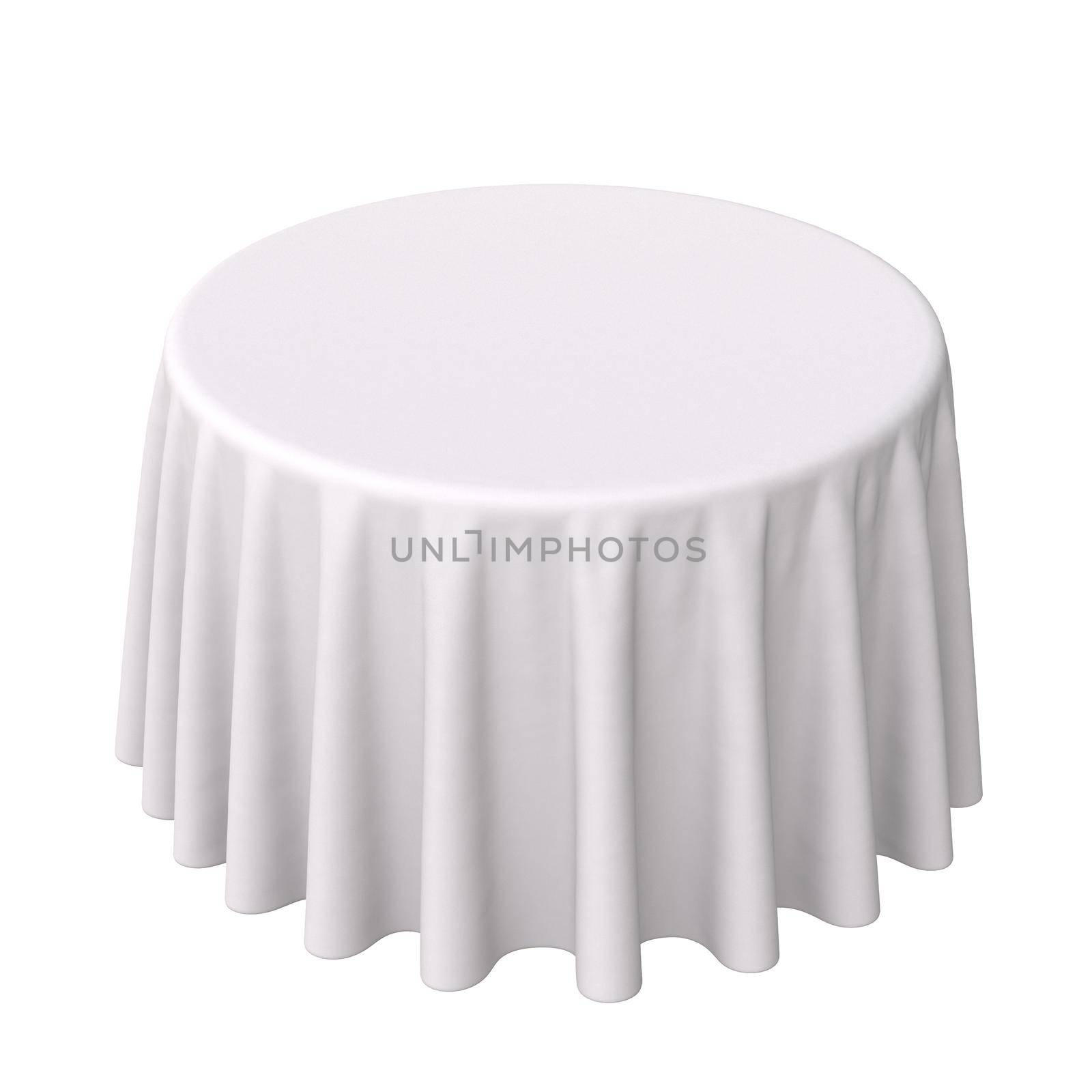 White round tablecloth 3D rendering illustration isolated on white background