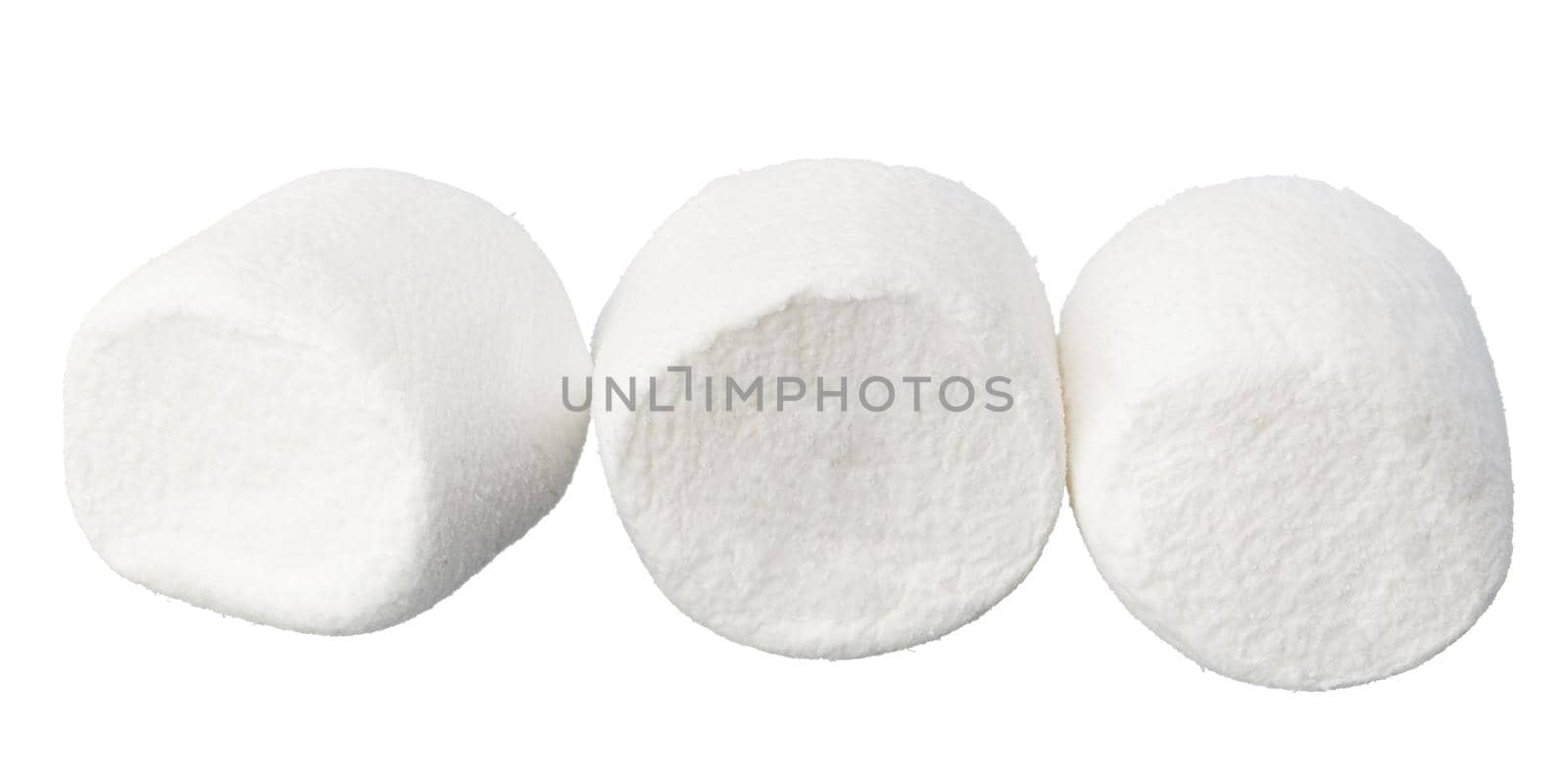 Heap of delicious marshmallows isolated on white background, close up