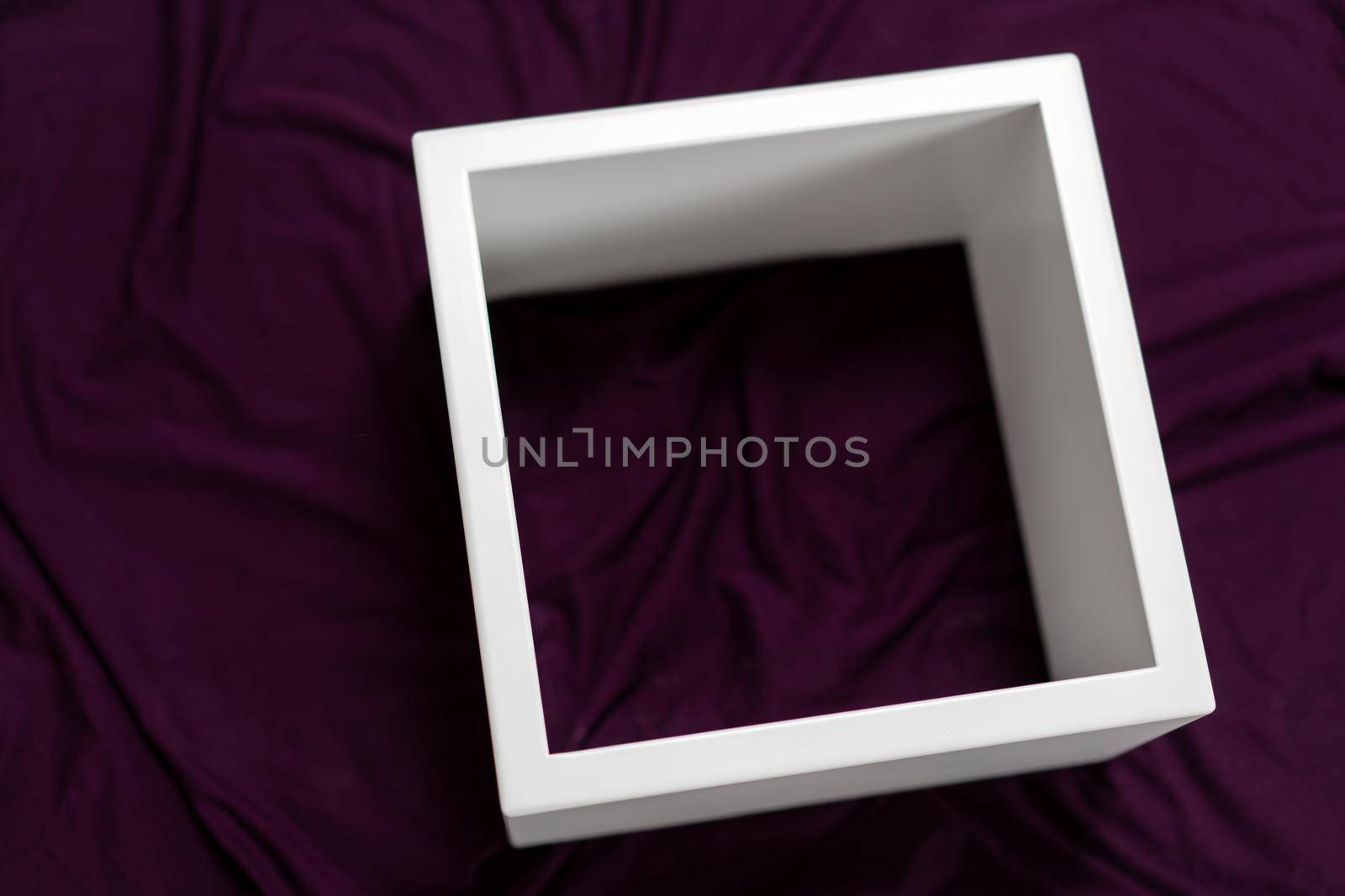 Simply design with empty blue frame isolated on pink and blue pastel colorful background. Top view, flat lay, copy space, mock up.