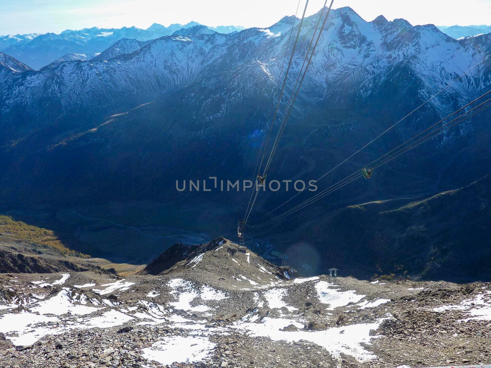 Val Senales panorama with cableway cables. High quality photo