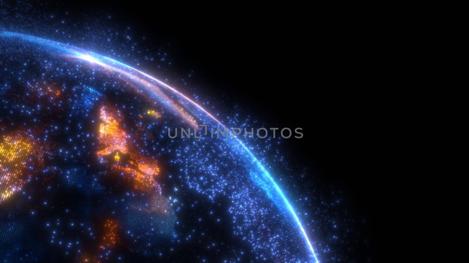 Glowing sphere with a map of the world from particles. 3d illustration. Background for your design