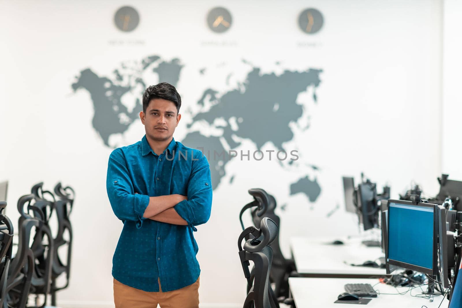 Portrait of casual business men leader standing confidence at Co-Working space.Small Business Startup Concept. Selective focus. High-quality photo